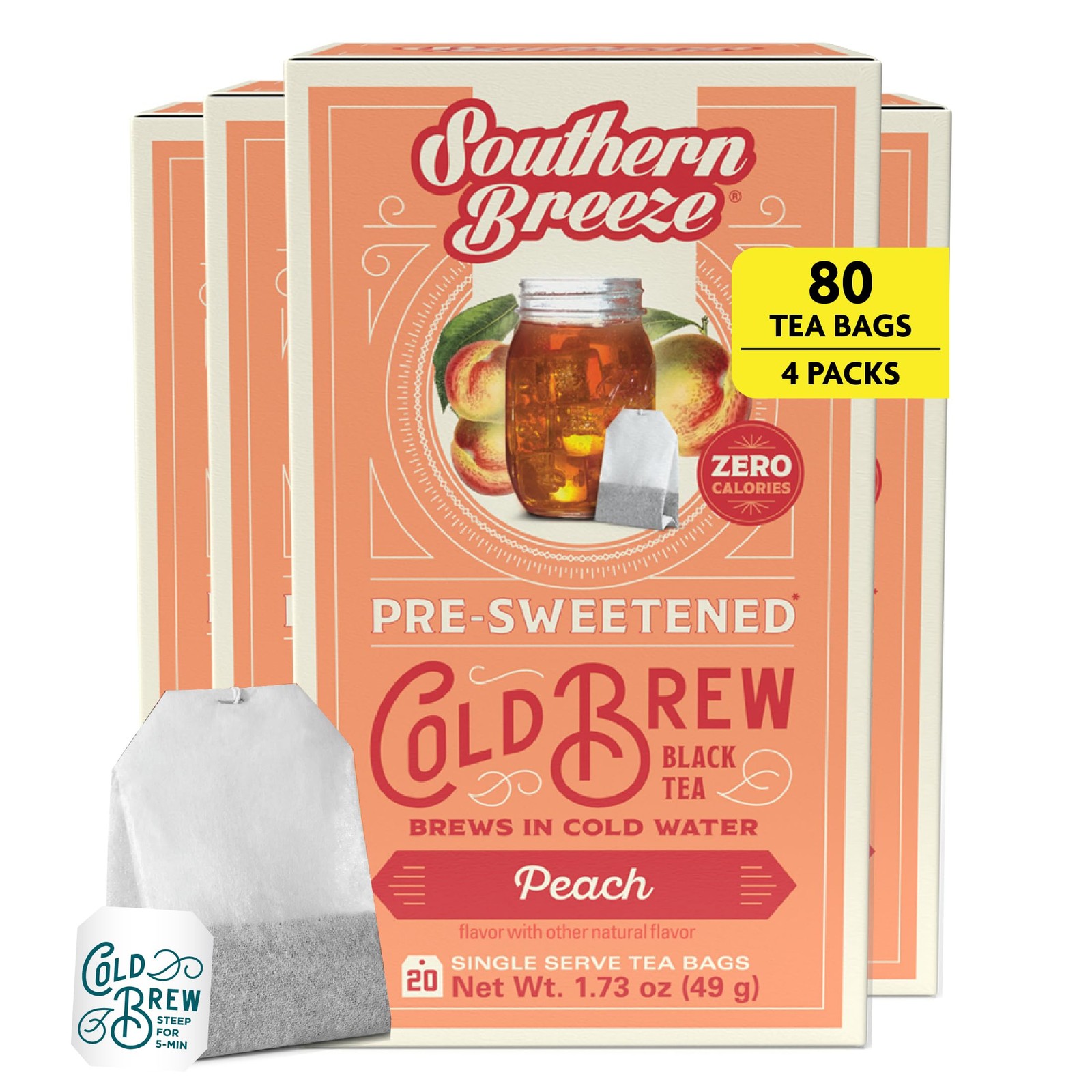 Cold Brew Sweet Tea Peach Iced Tea with Black Tea and Zero Carbs Zero Sugar, …