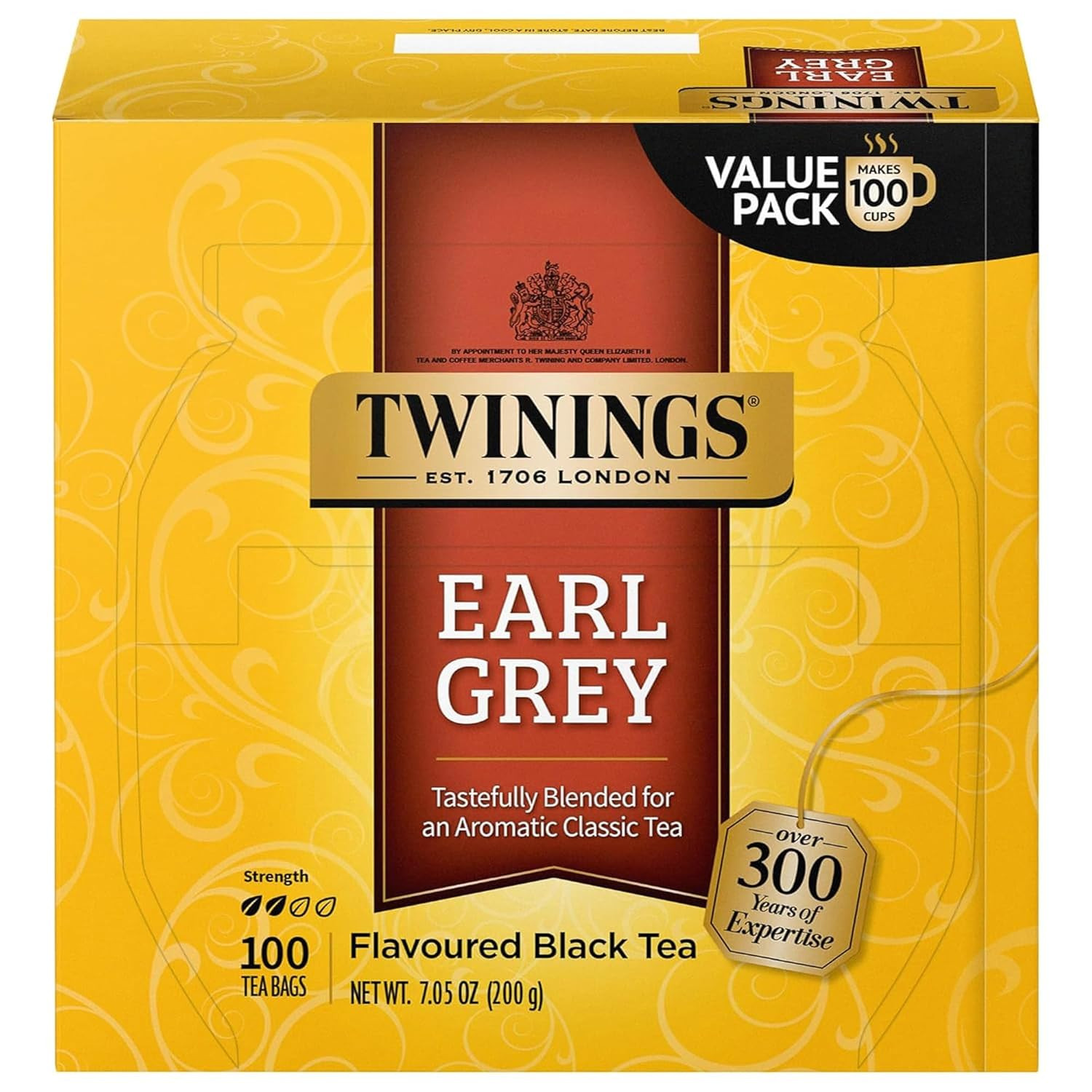 Earl Grey Black Tea Individually Wrapped Bags, 100 Count (Pack of 1), Flavoured