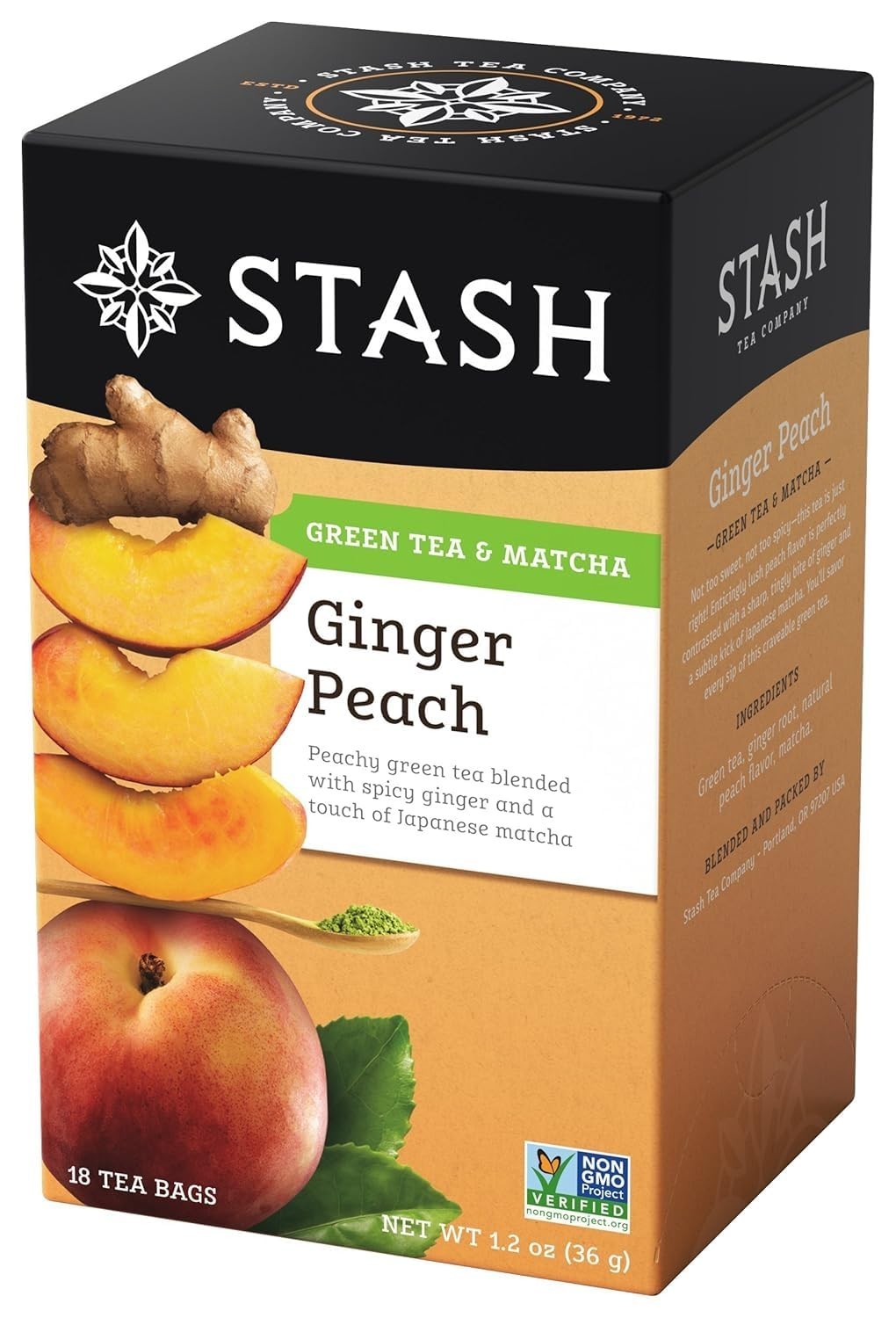 Green Tea with Ginger Peach & Matcha – 18 Count, Naturally Delicious