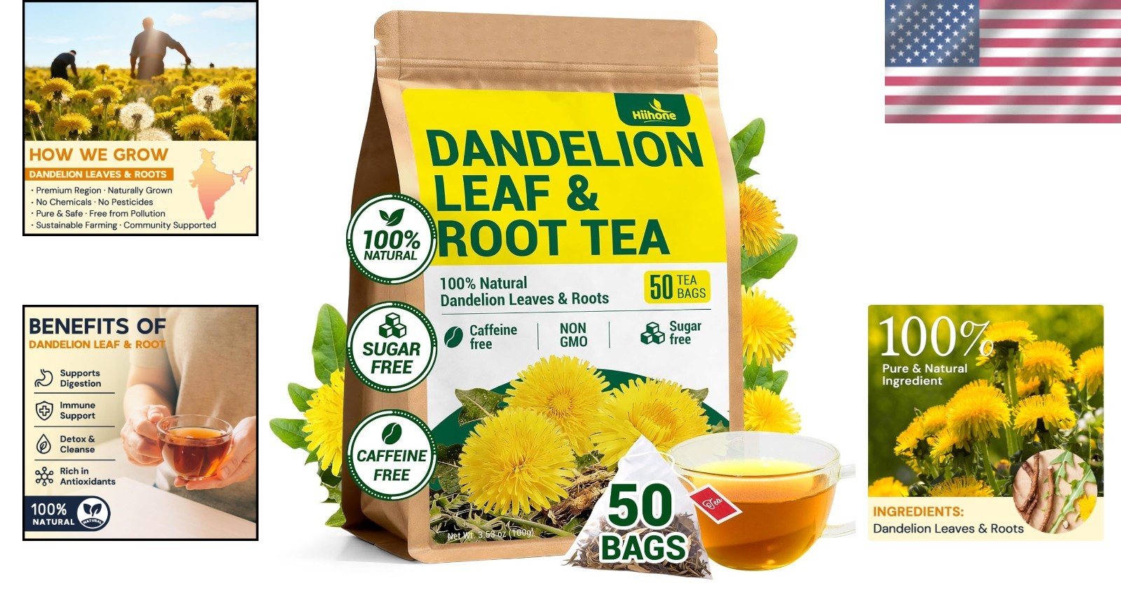 – Dandelion Leaf & Root Tea Bags, 50 Teabags – Natural Dandelion Herbal Tea for