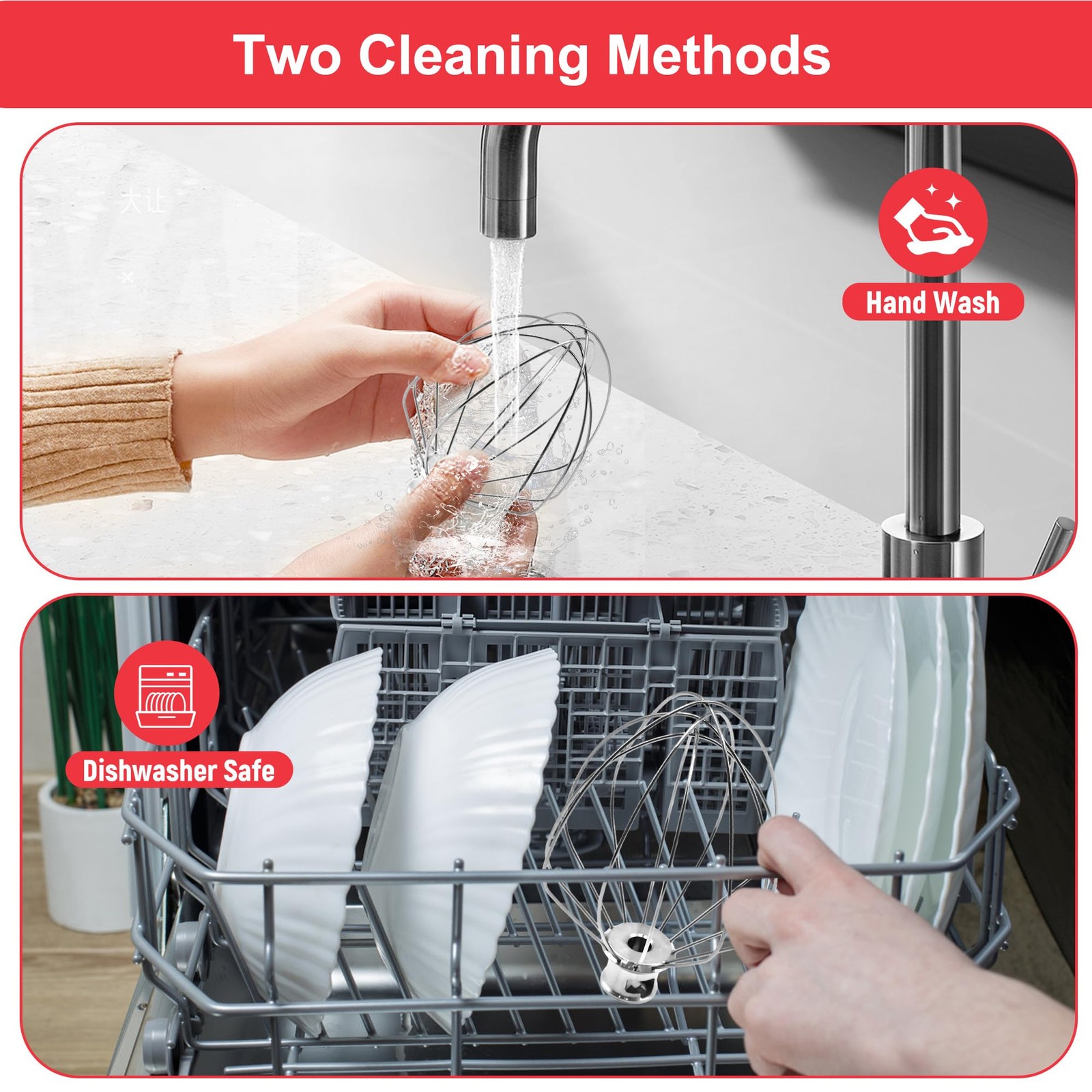 K5A Stainless Steel Whisk for KitchenAid 5Qt Bowl Lift Whisk, Silver