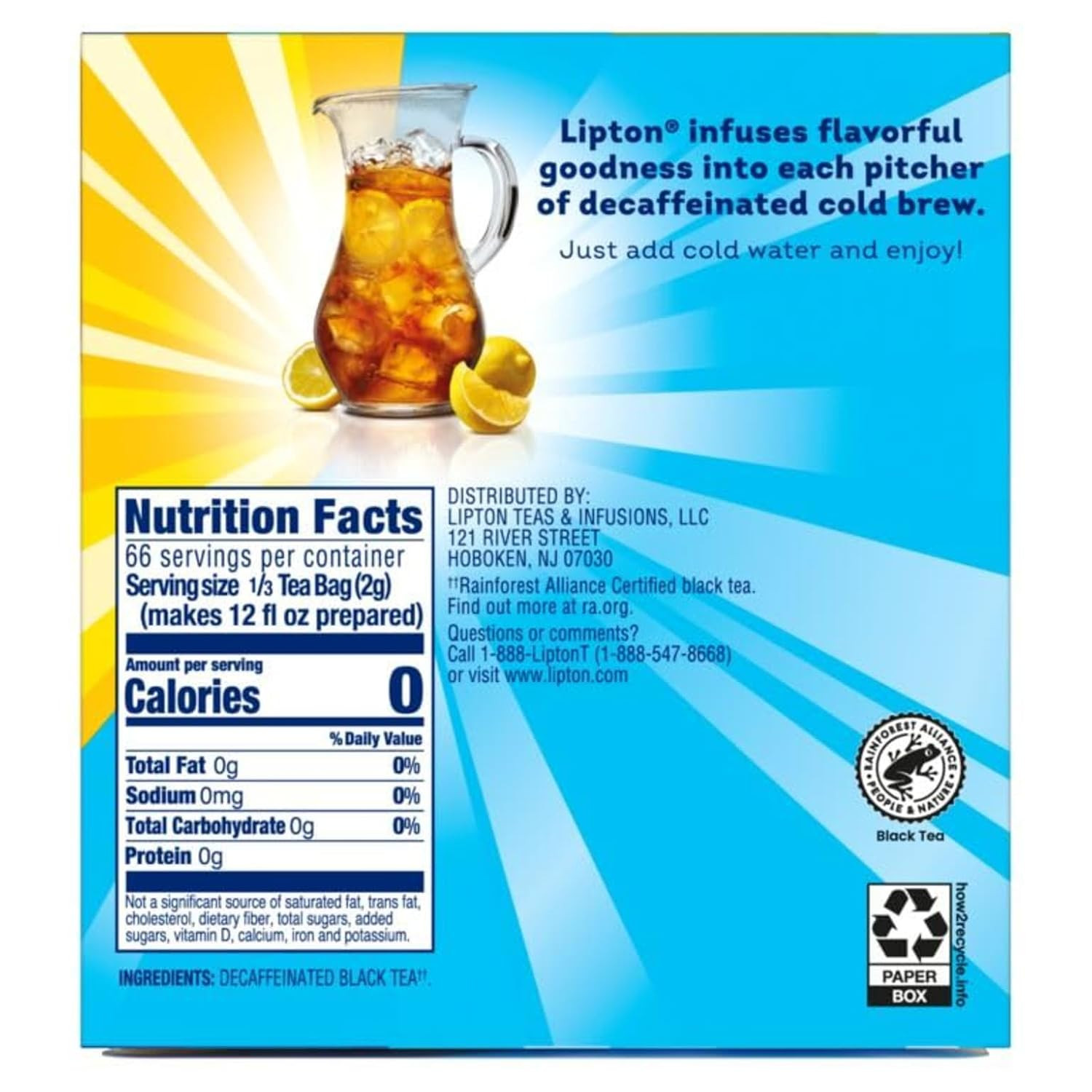 Cold Brew Decaffeinated Pitcher Size Tea Bags, 22Ct Tea Bags – 2 Boxes