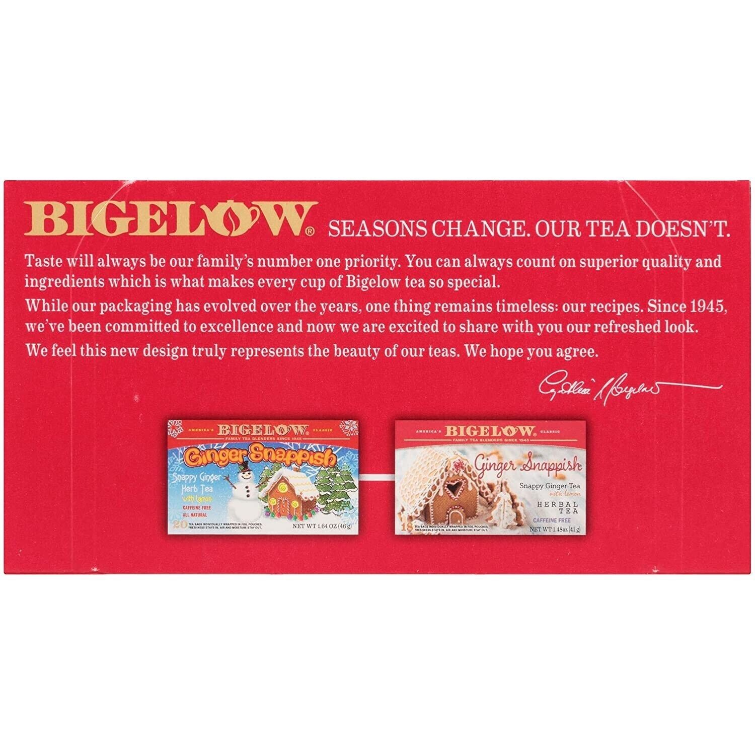 Bigelow GINGER Snappish Herbal Tea, Caffeine Free, 18 Bags, see description