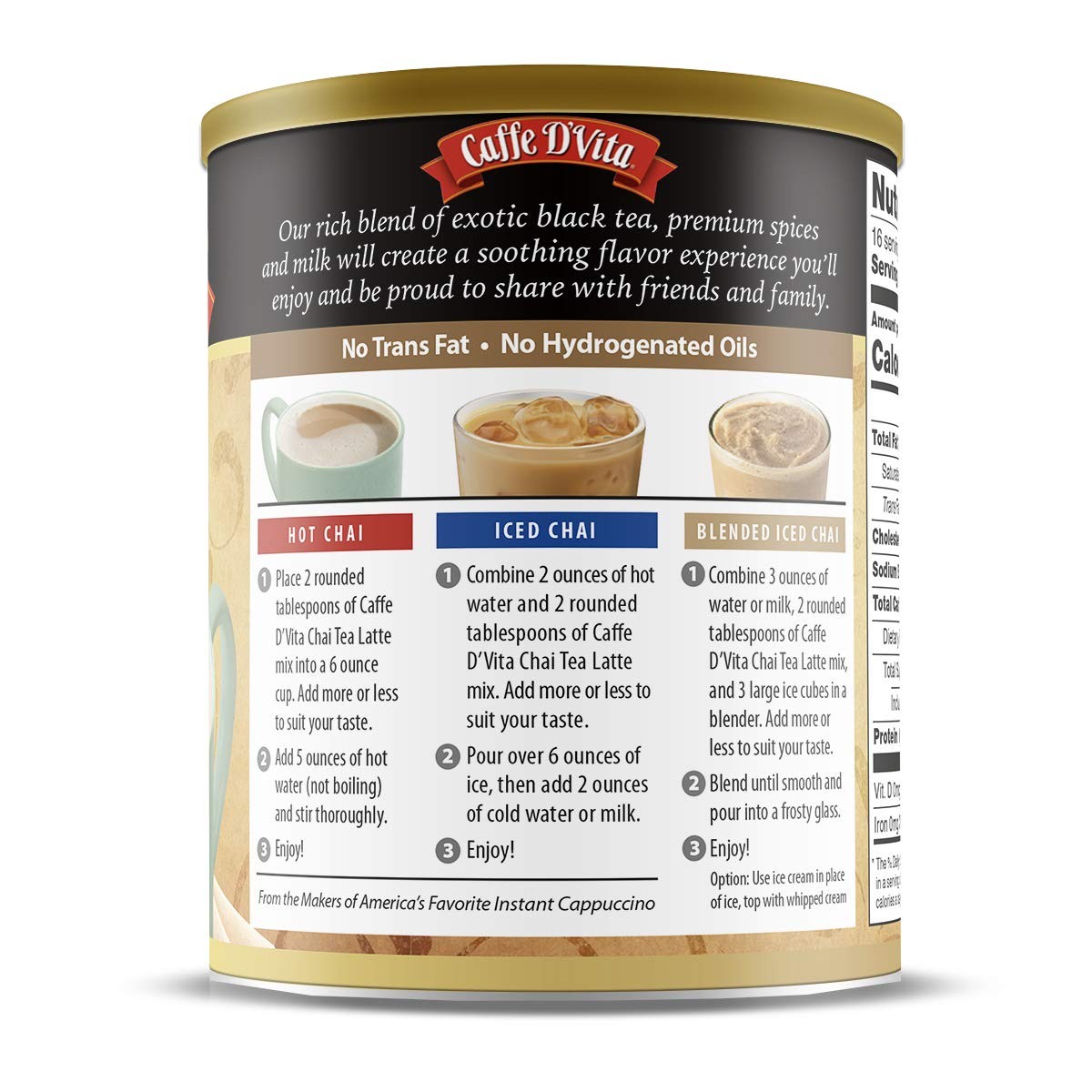 Caffe D’Vita Spiced Chai Latte Mix – Chai Tea Latte Powder Mix, Gluten Free,