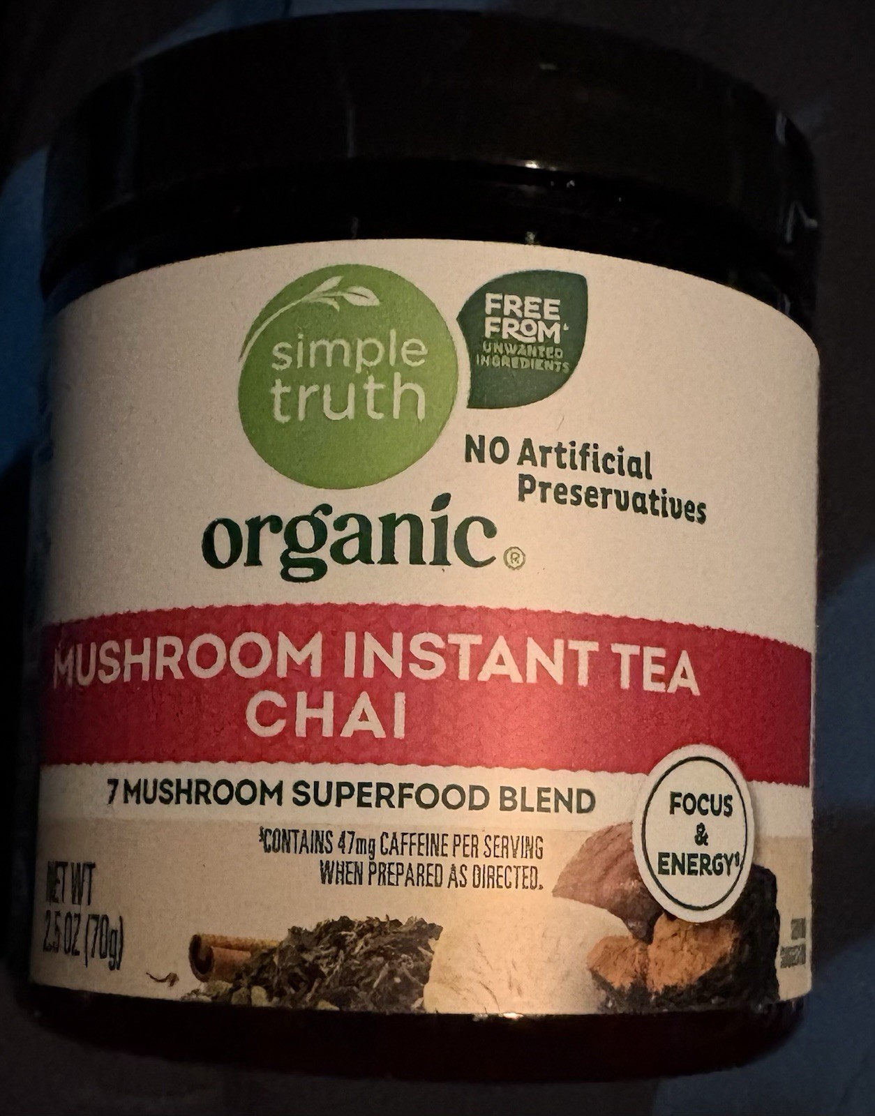 4 PACK Simple Truth Organic Mushroom Instant CHAI Tea Superfood Blend 2.5 oz ea