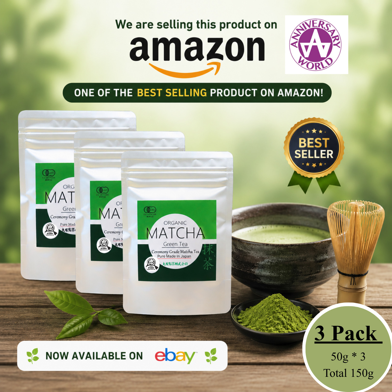 Otsuka Green Tea – Organic Ceromonial Grade Matcha Powder 50g x 3Packets