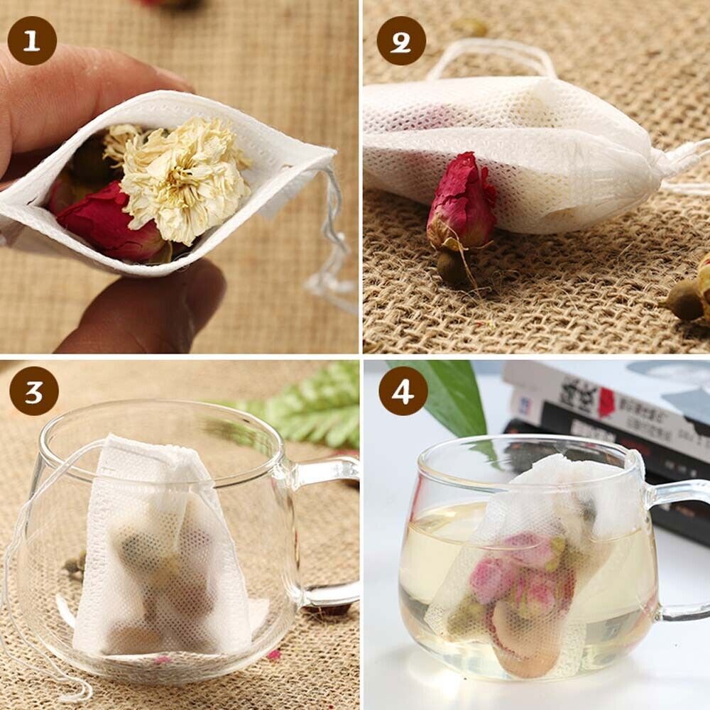 10/3000pcs Tea Bags Empty Non-woven Drawstring Teabag Herb Loose Tea Filter LOT