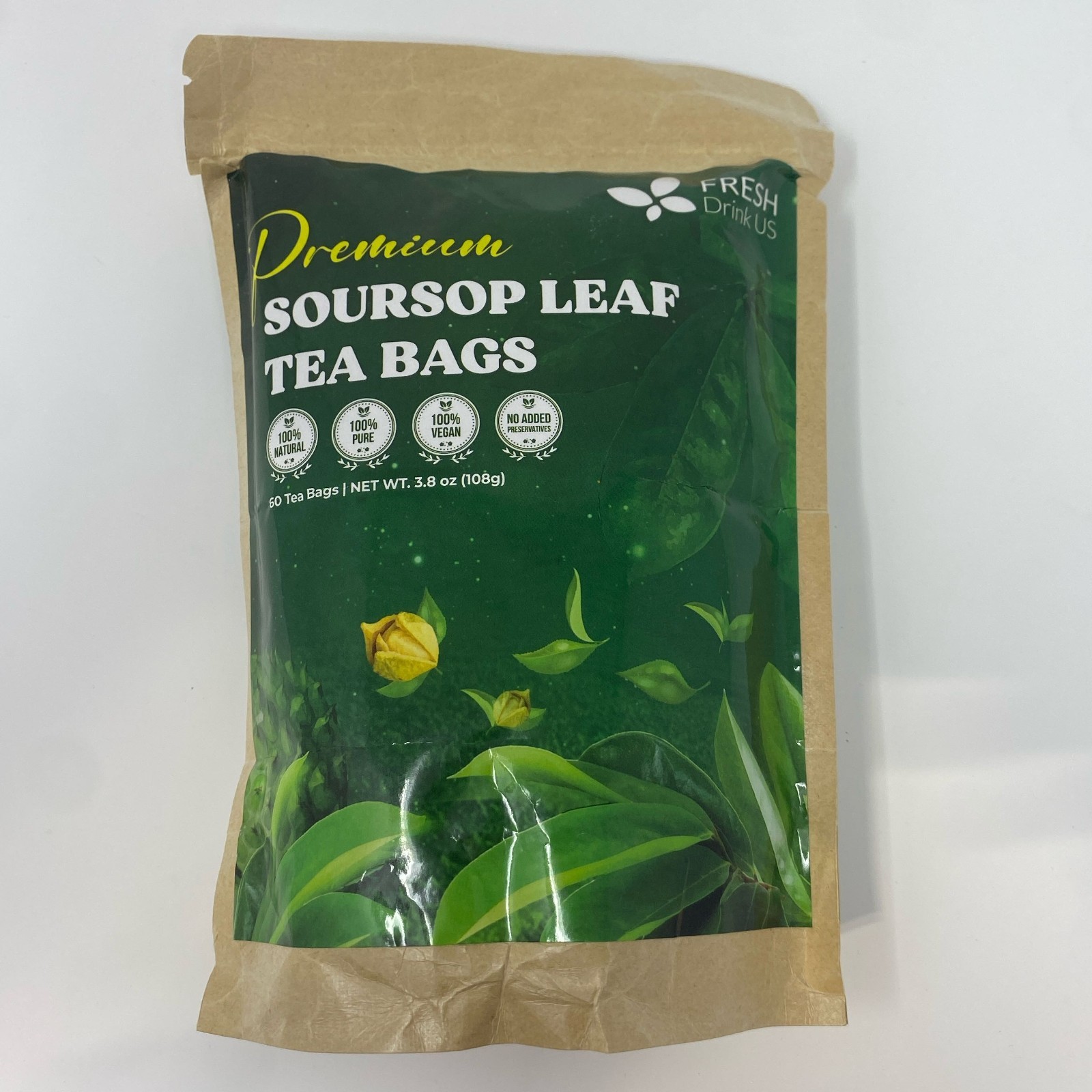 FreshDrinkUS Soursop Leaf Tea Bags, 60ct (3.8oz), Green