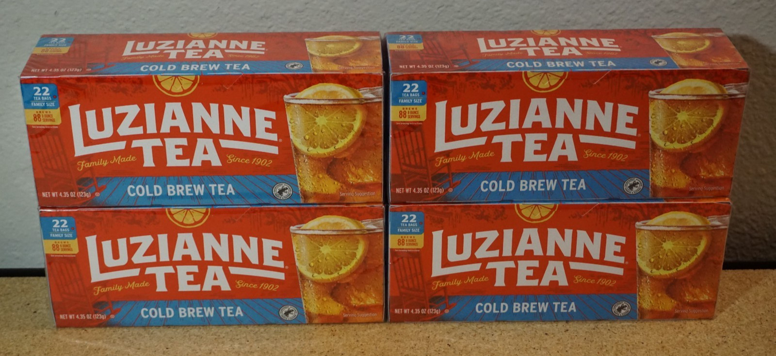 4x Luzianne Unsweetened Cold Brew Black Iced Tea Bags Family Size 22ct Box