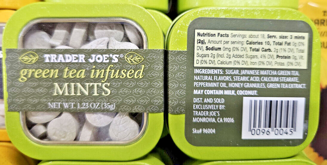 Trader Joe’s Green Tea Infused MINTS 1.23oz 35g (2 Tins)