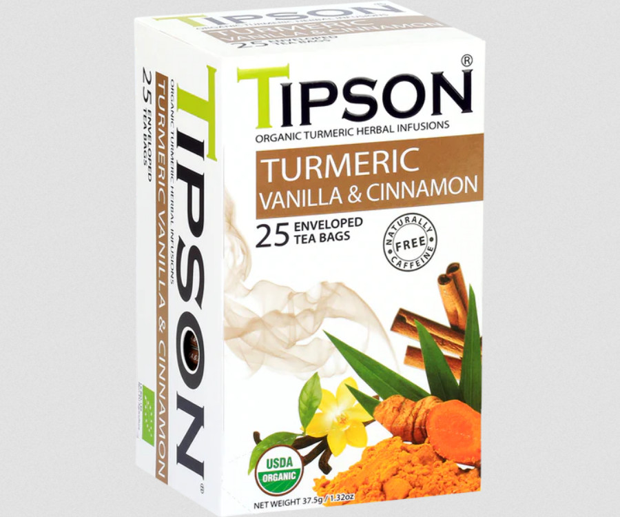 Tipson Turmeric Natural Herbal Infusions USDA Organic 25 Ceylon Tea Bags – 30g