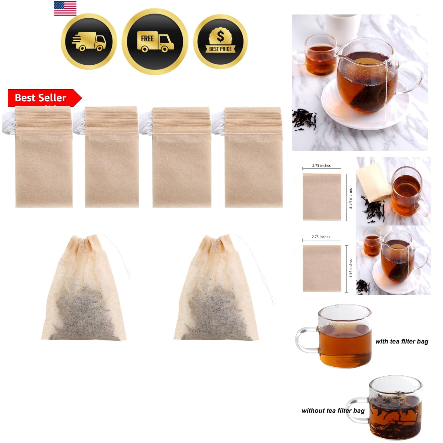 400 Pack Disposable Drawstring Tea Filter Bags Safe & Natural Unbleached Pape…
