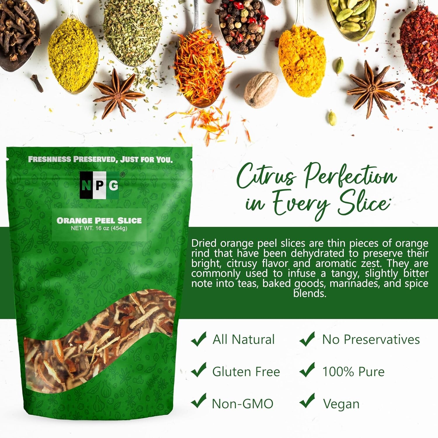 NPG Dried Orange Peel 16 Oz, Chen Pi, Dried Mandarin, Authentic Citrus Flavor