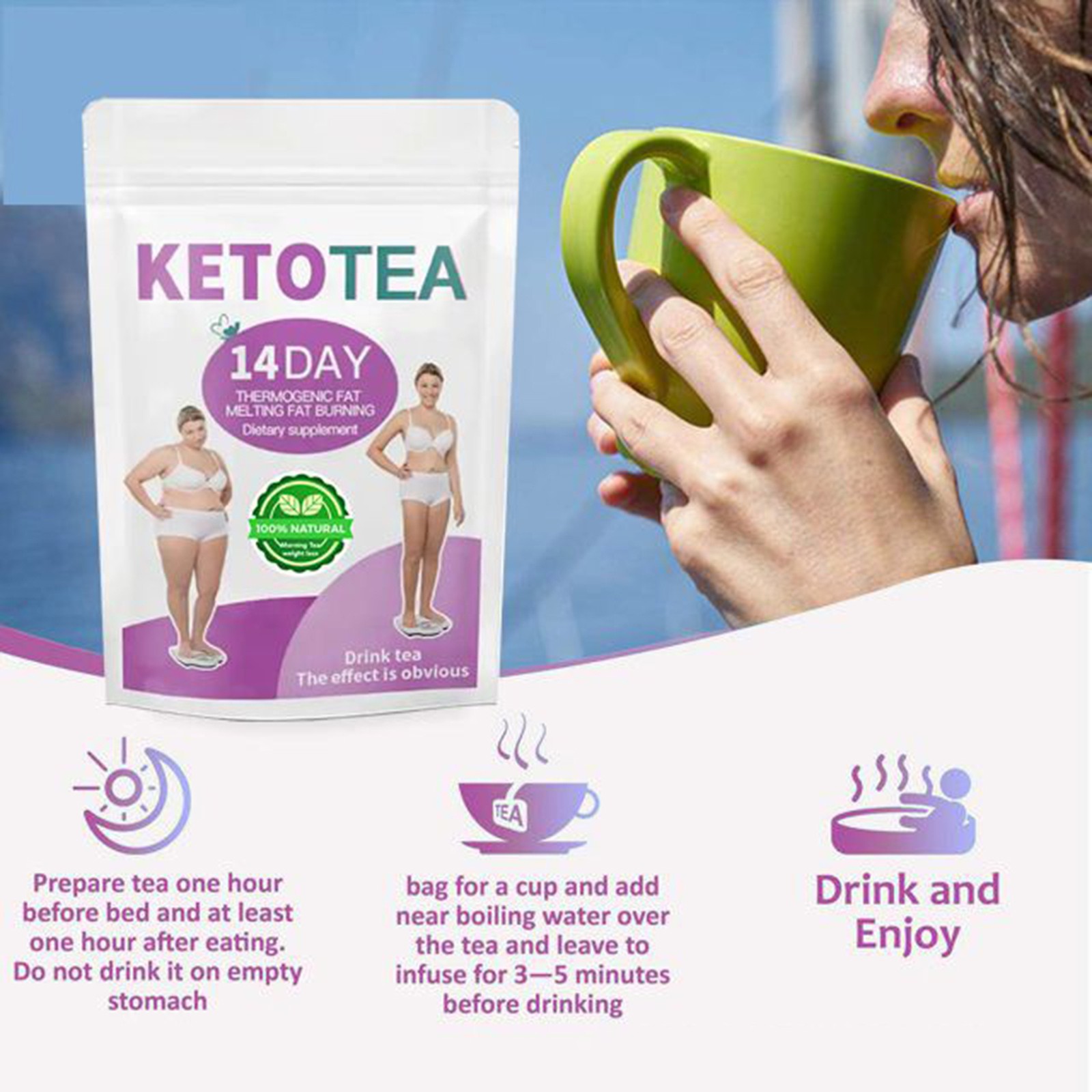 Organic Slim Green Tea Drink for Weight Loss Natural 14 Day Belly Cleansing Tea