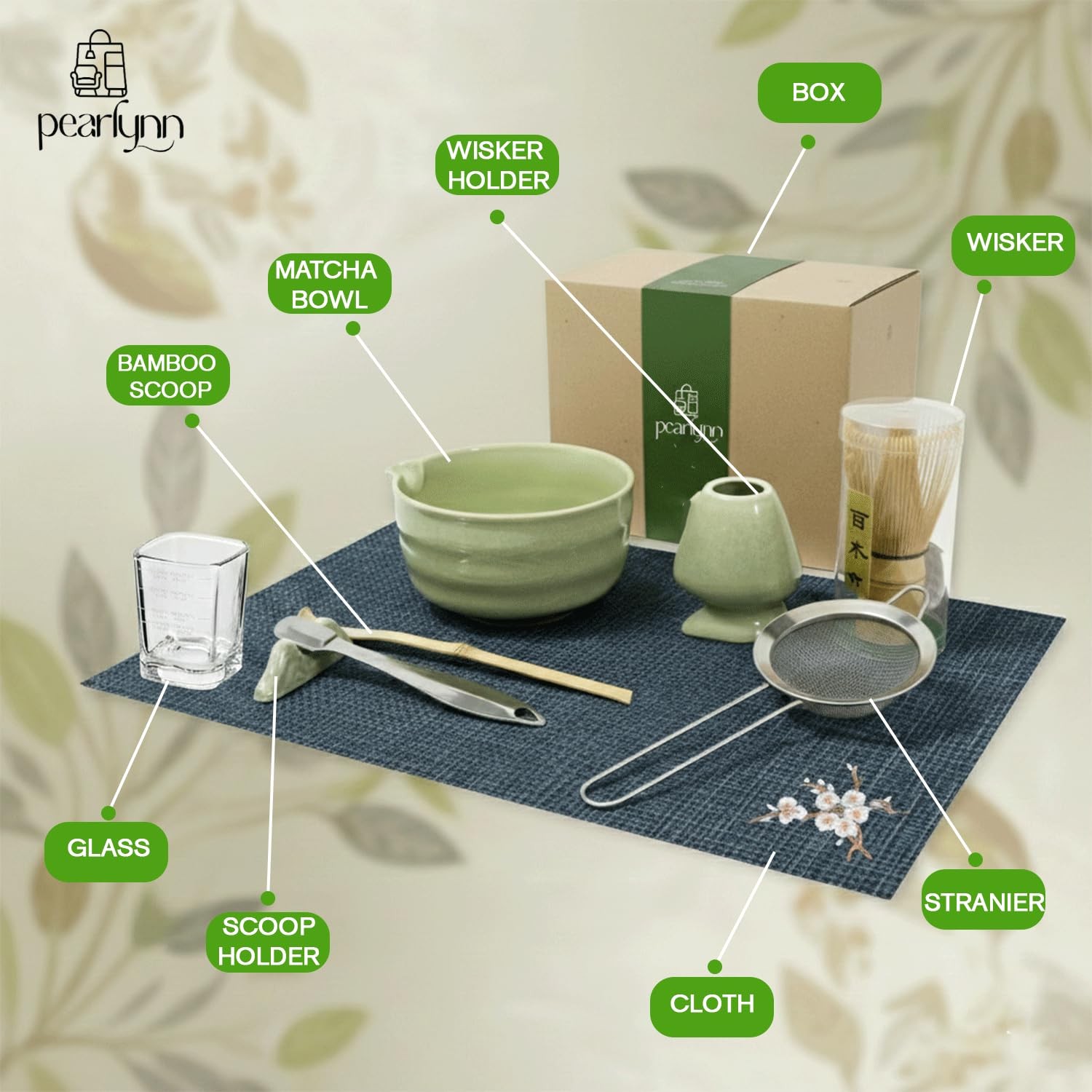 Matcha Whisk Set 10-Pcs – Japanese Matcha Kit with Ceramic Bowl (Spout), Bamb…