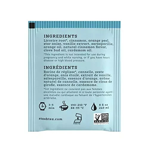 Stash Licorice Spice Herbal Tea 100 Tea Bags Caffeine Free Organic Flavor