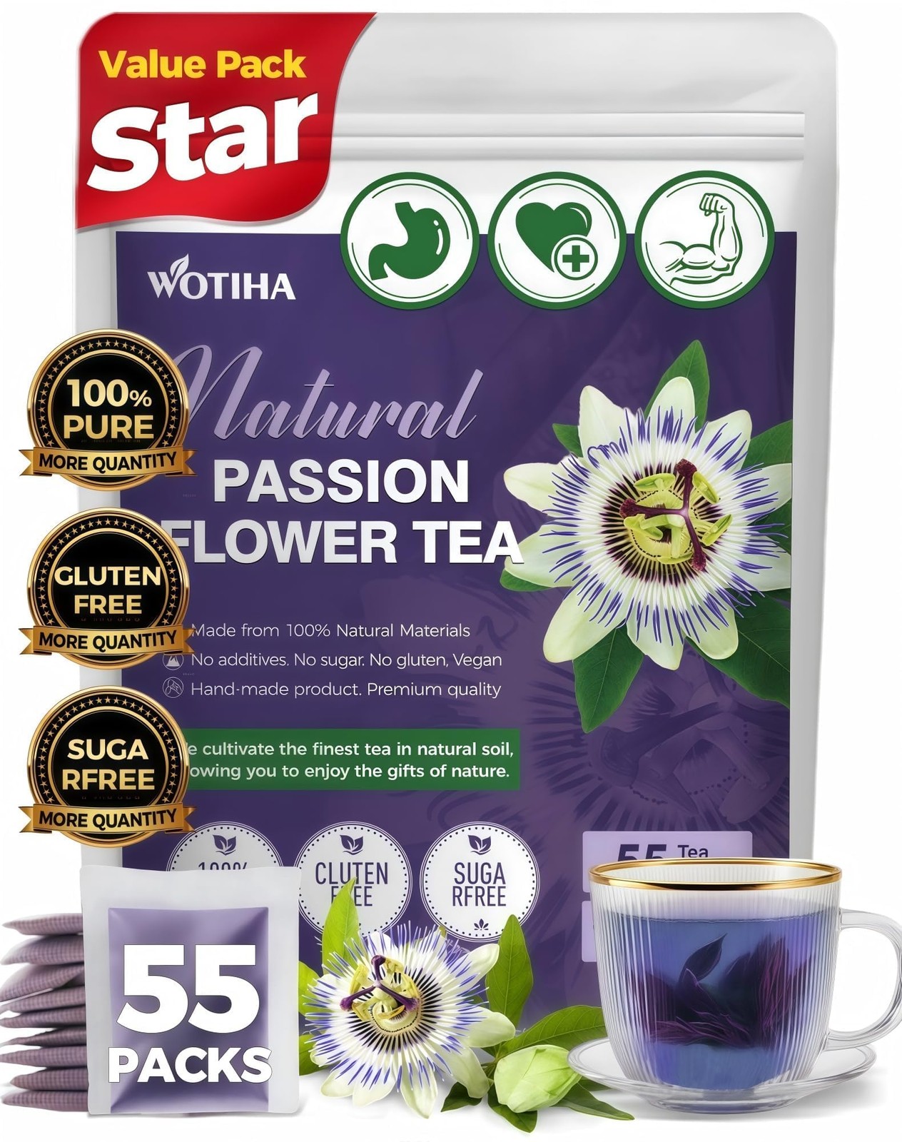 55 Count Premium Passion Flower Tea Bags 100% Natural & Pure, Supports Relax…