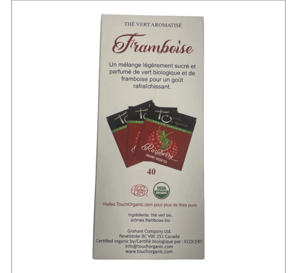 Touch Organic RASPBERRY GREEN Tea Arome Bio Framboise Bags, 40 Bags, 2.5 oz