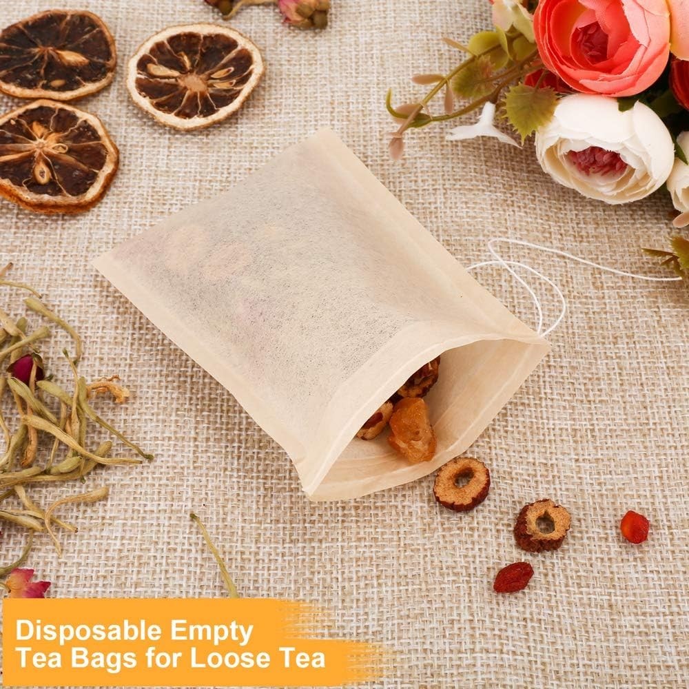 100PCS Tea Filter Bags, Disposable Tea Bags for Loose Leaf Tea, Drawstring Em…