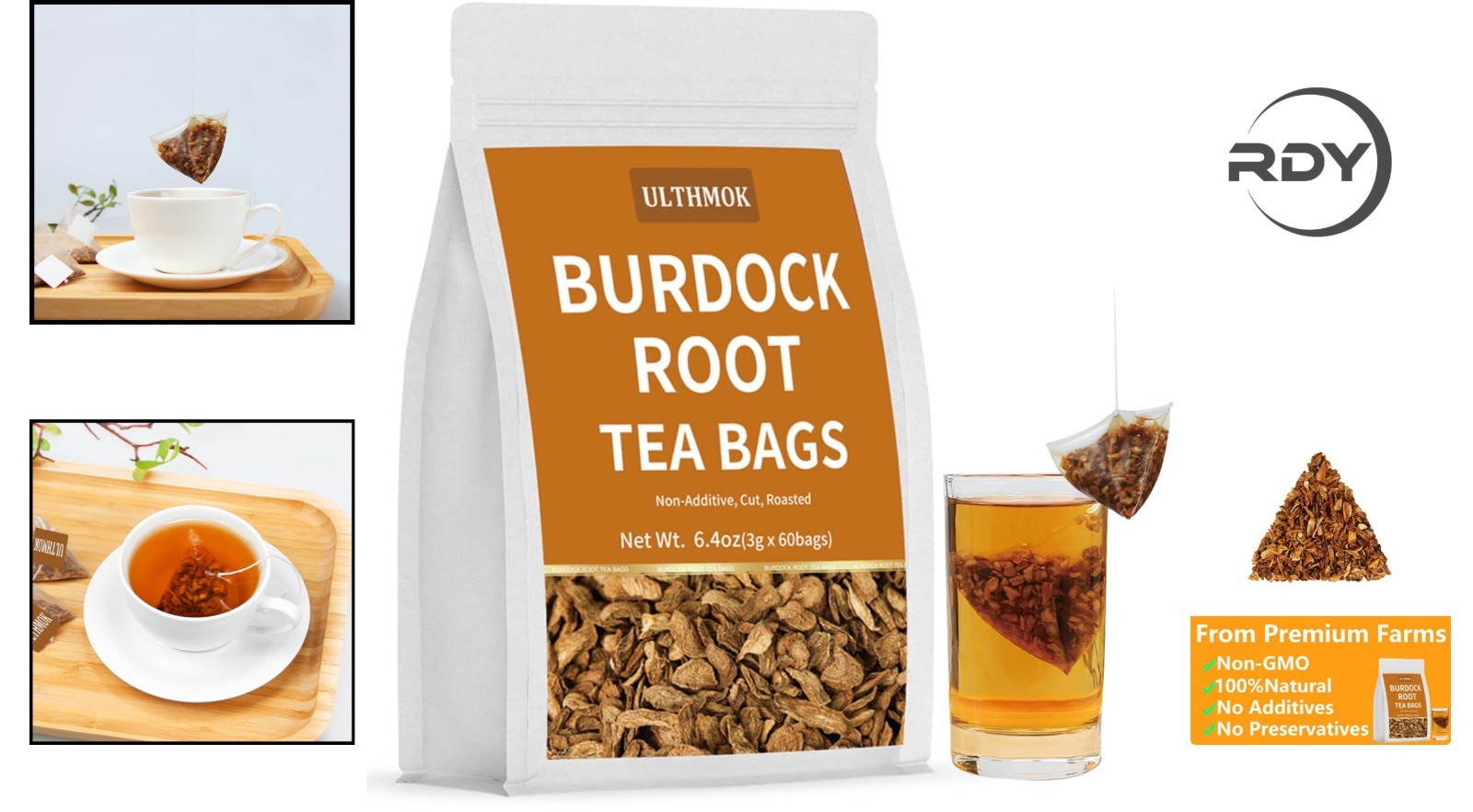 Earthy Burdock Root Tea – 60 Natural Bags, No Additives, Convenient Brewing