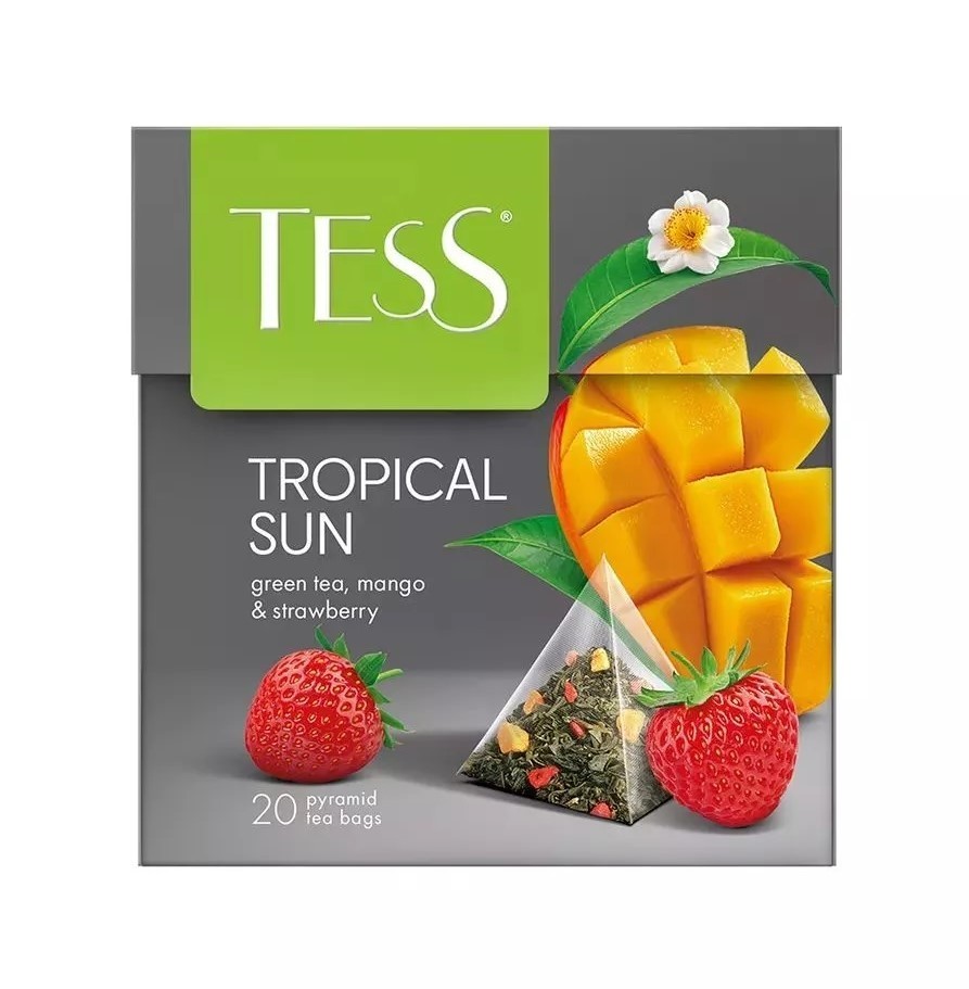 TESS Tropical Sun Green Tea 2×20 Pyramid Bags Mango & Strawberry