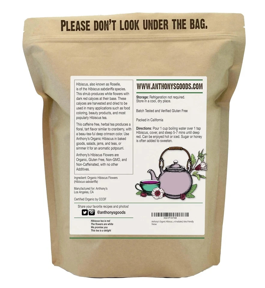 Organic Hibiscus Flowers, 1 Lb, Cut & Sifted, Gluten Free, Non GMO, Non Irradiat