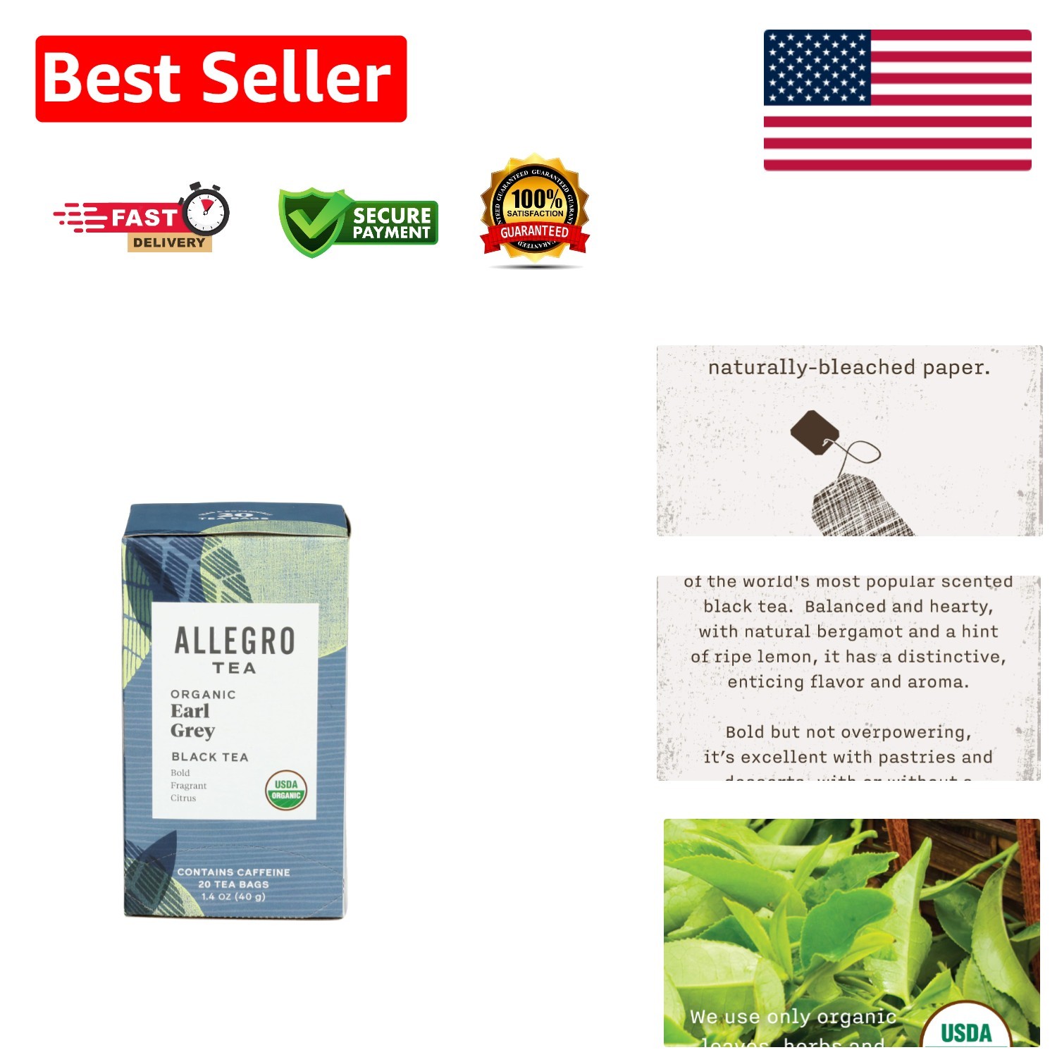 Allergen-Free 20 Count Organic Earl Grey Tea Bags – Perfect for Relaxation
