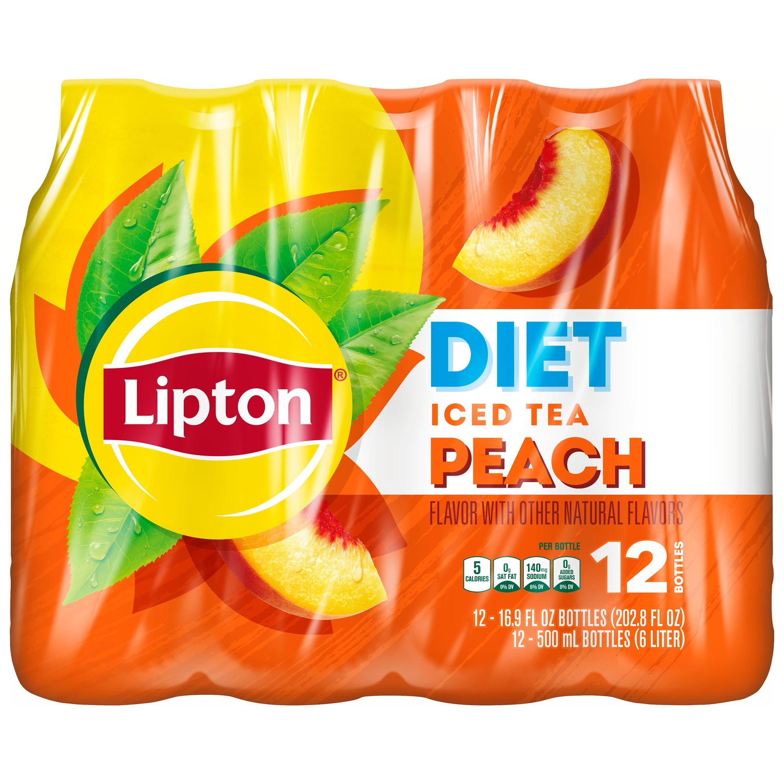 Lipton Peach Flavor Diet Iced Tea, 16.9 fl oz Bottles, 12 Count