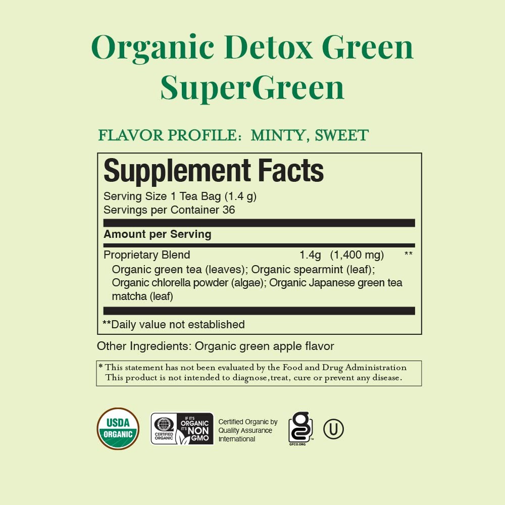 Organic Green Tea Blend Supergreen Matcha Minty Infusion 36 Count Pack