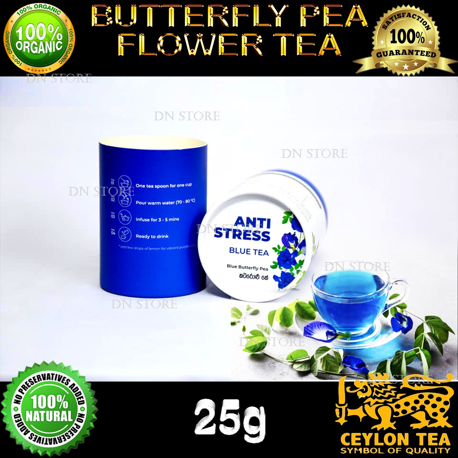 Ceylon Dried Butterfly Pea Powder Blue Flower Tea 100% Pure Organic Ternatea
