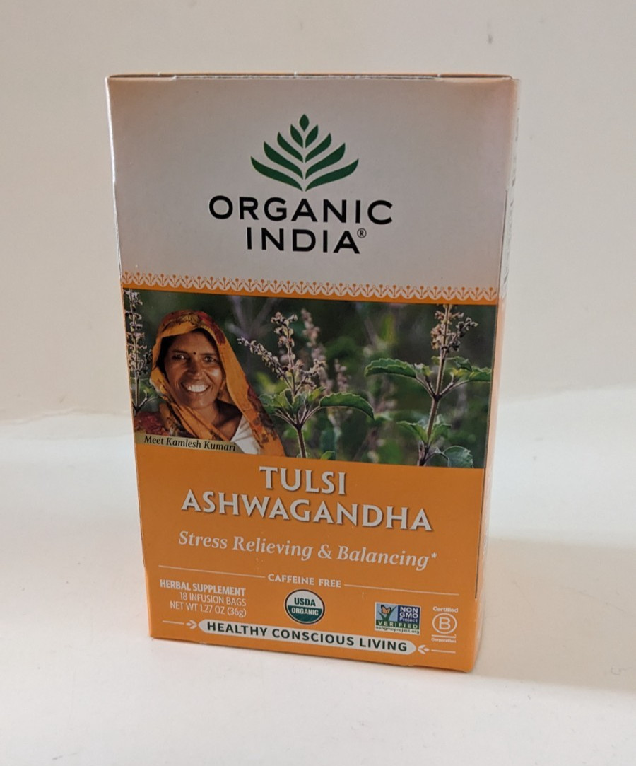 Organic India TULSI ASHWAGANDHA Herbal Tea Stress Relief 6 Boxes 108 bags BB7/27