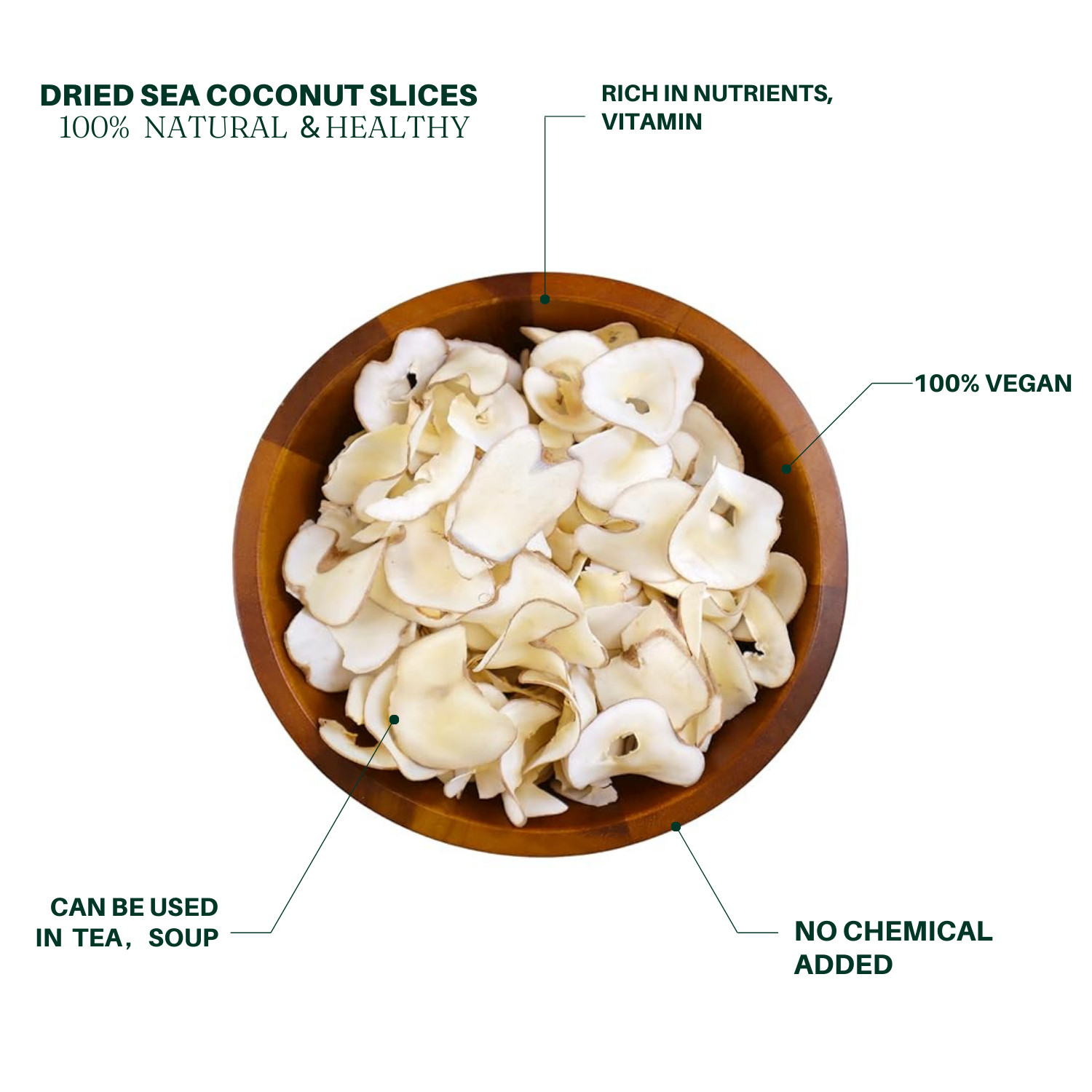 Dried Sea Coconut Slices 4oz Premium selected Natural, Sulfur-free, 海底椰 煲汤 煮茶
