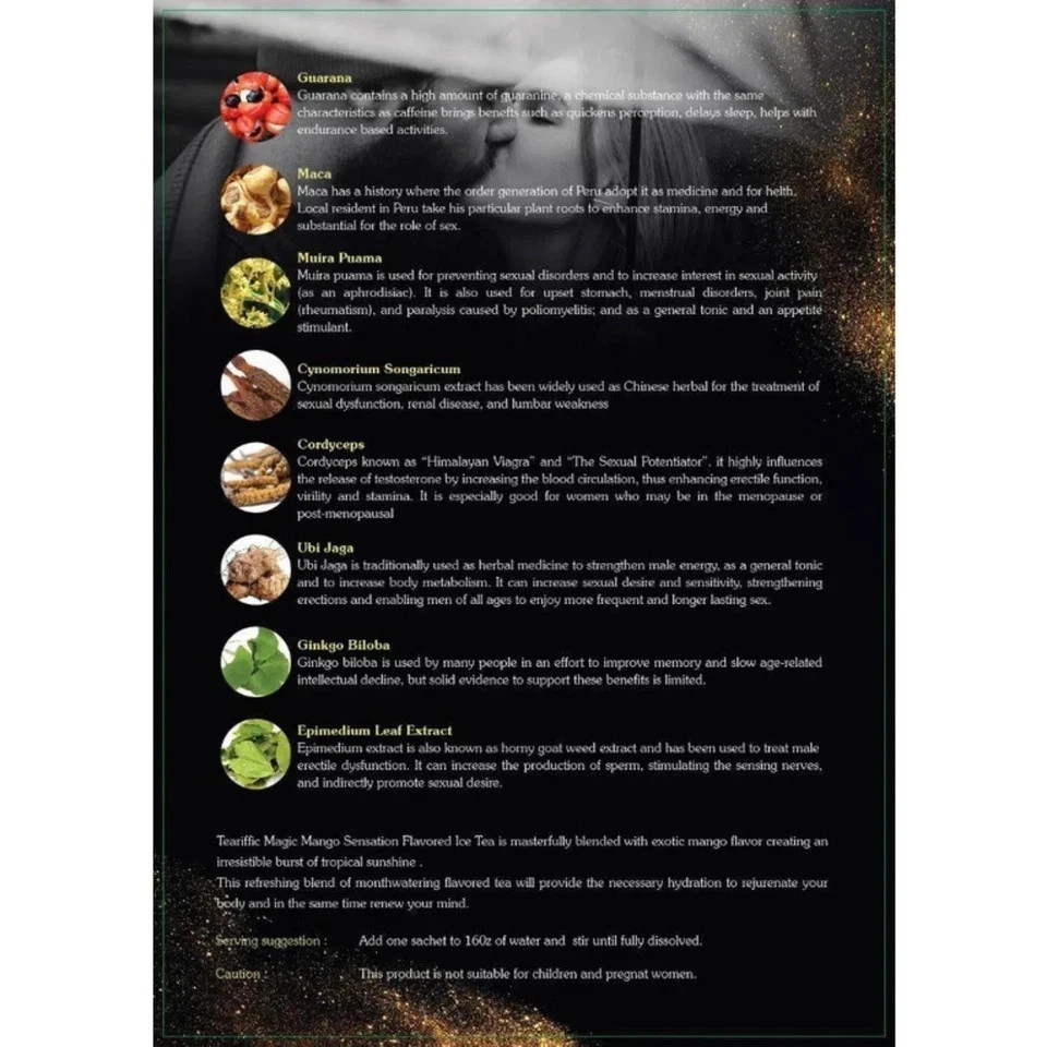 Teariffic Magic Mango Sensation Sexual Men Herb Energy Coffee 1 Box (12 Sachets)