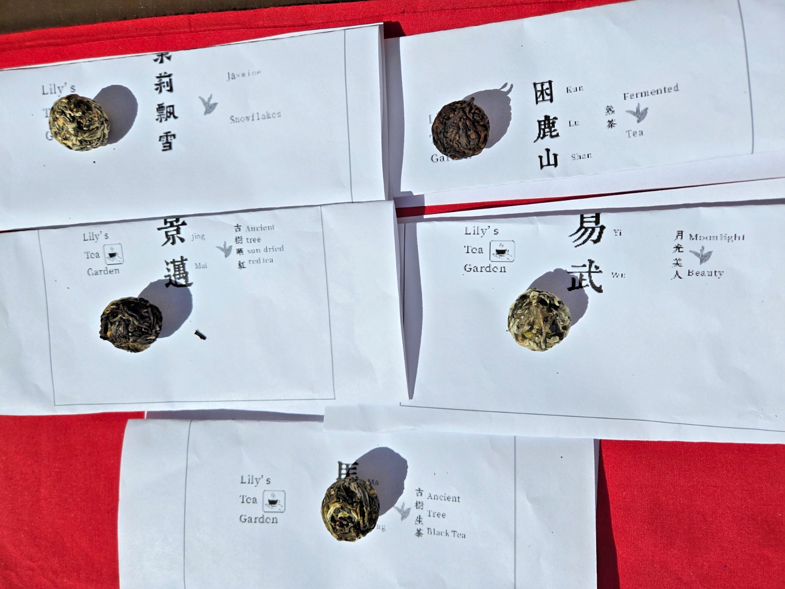YUNNAN PU’ER DRAGON BALL TEAS HAND ROLLED 5 FLAVORS PACK of 15 .3oz INDIVIDUALLY