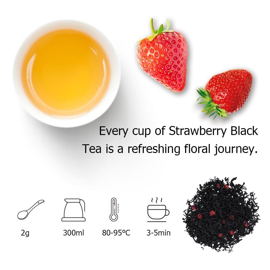 Strawberry Black Tea 100% Natural Loose Leaf Blend Of Strawberry Fruit And Bl…