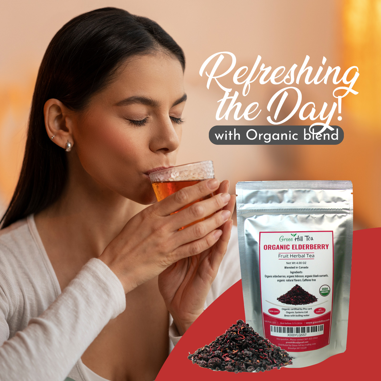 Organic Elderberry Fruit Herbal Tea Immune system boost Hot or Iced Tea 4 OZ