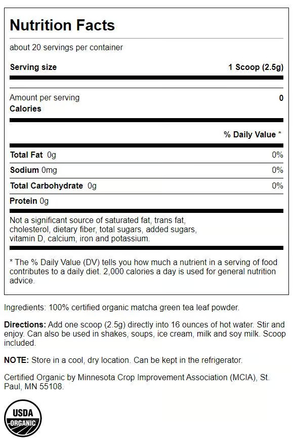 Swanson 100% Certified Organic Matcha Green Tea 1.76 oz Powder