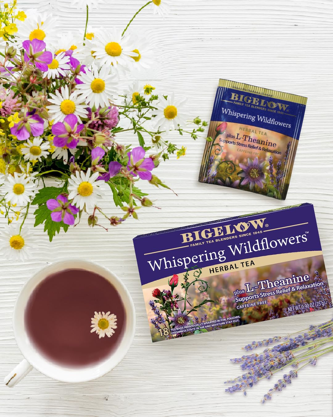 Bigelow Whispering Wildflowers Herbal Tea plus L-Theanine, Supports Stress Relie
