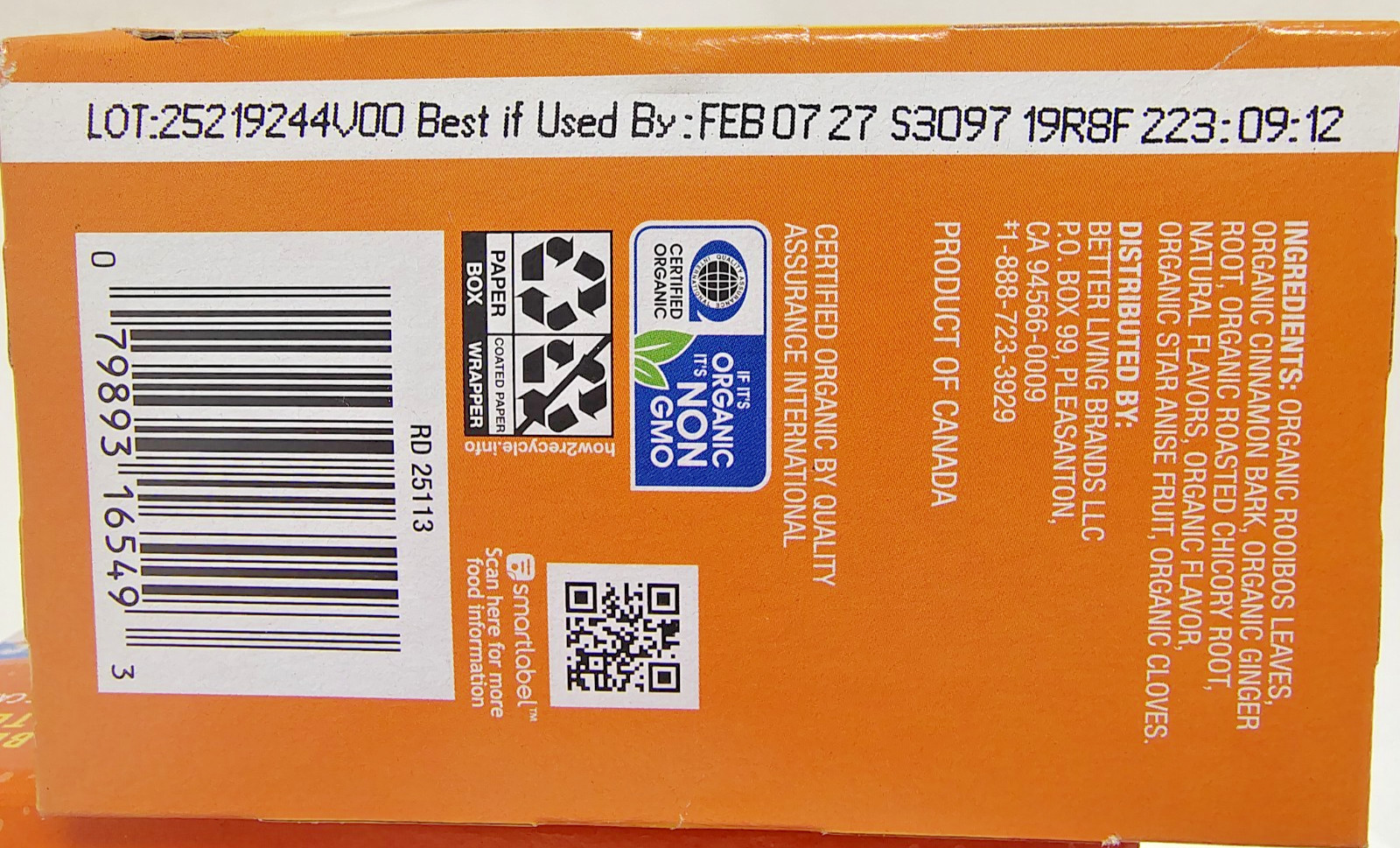 O Organics MAPLE PECAN SPICE Rooibos 16bags/box, BB 2/27, Lot of 4 Boxes