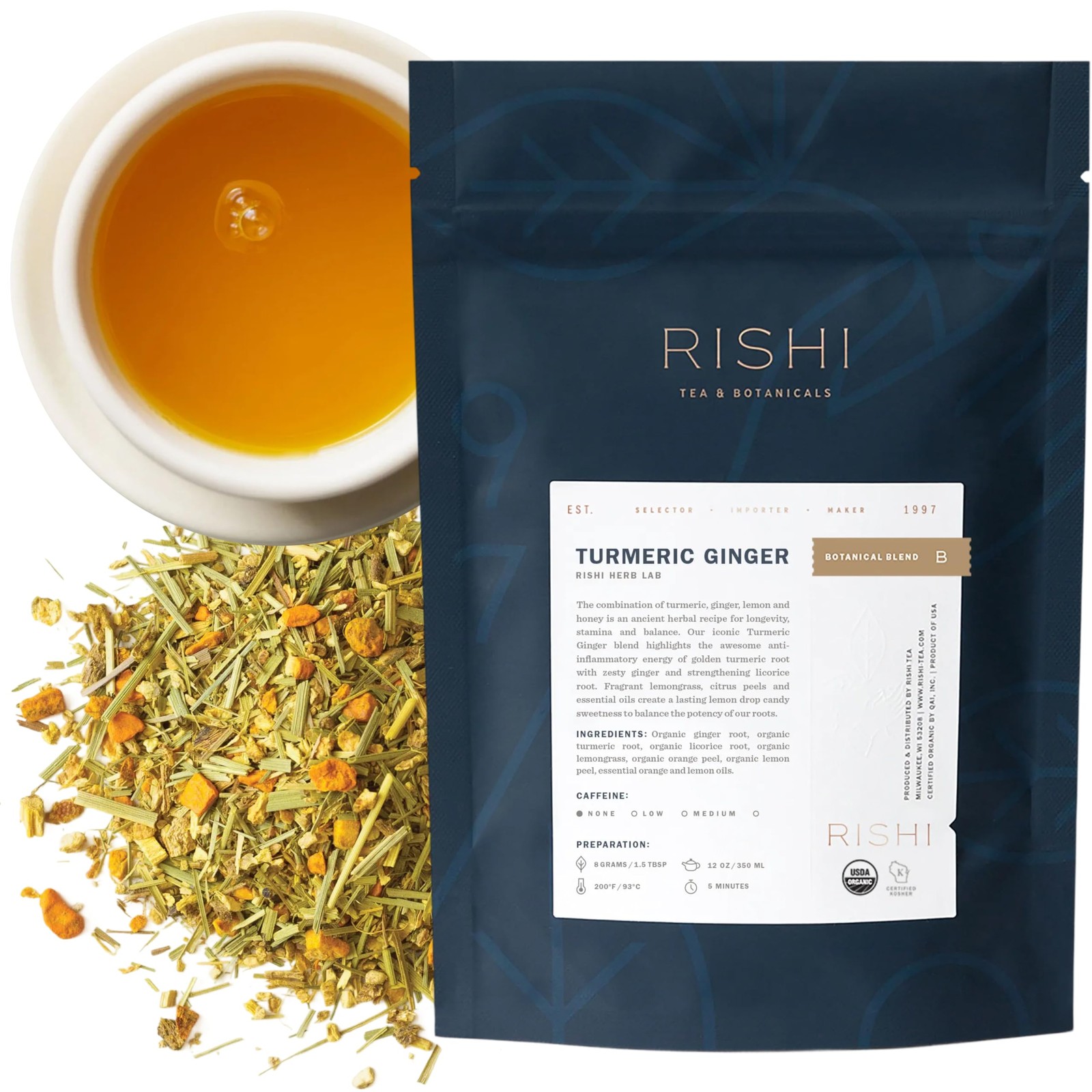 Rishi Tea Turmeric Ginger Herbal – Organic Loose 1/4 Pound (Pack of 1)