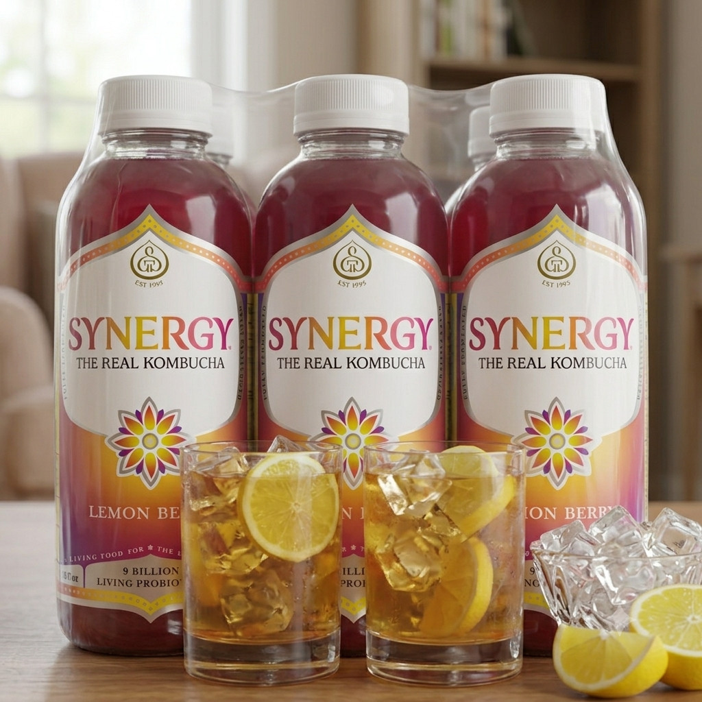 Synergy The Real Kombucha Lemon Berry 16oz 6 Pack Fermented Tea Drink