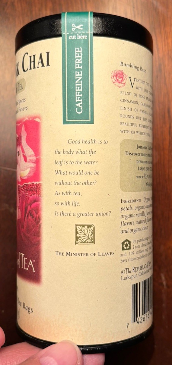 Republic Of Tea Pink Chai Herbal Tea Tin 36 Tea Bags Naturally No Caffeine Rose