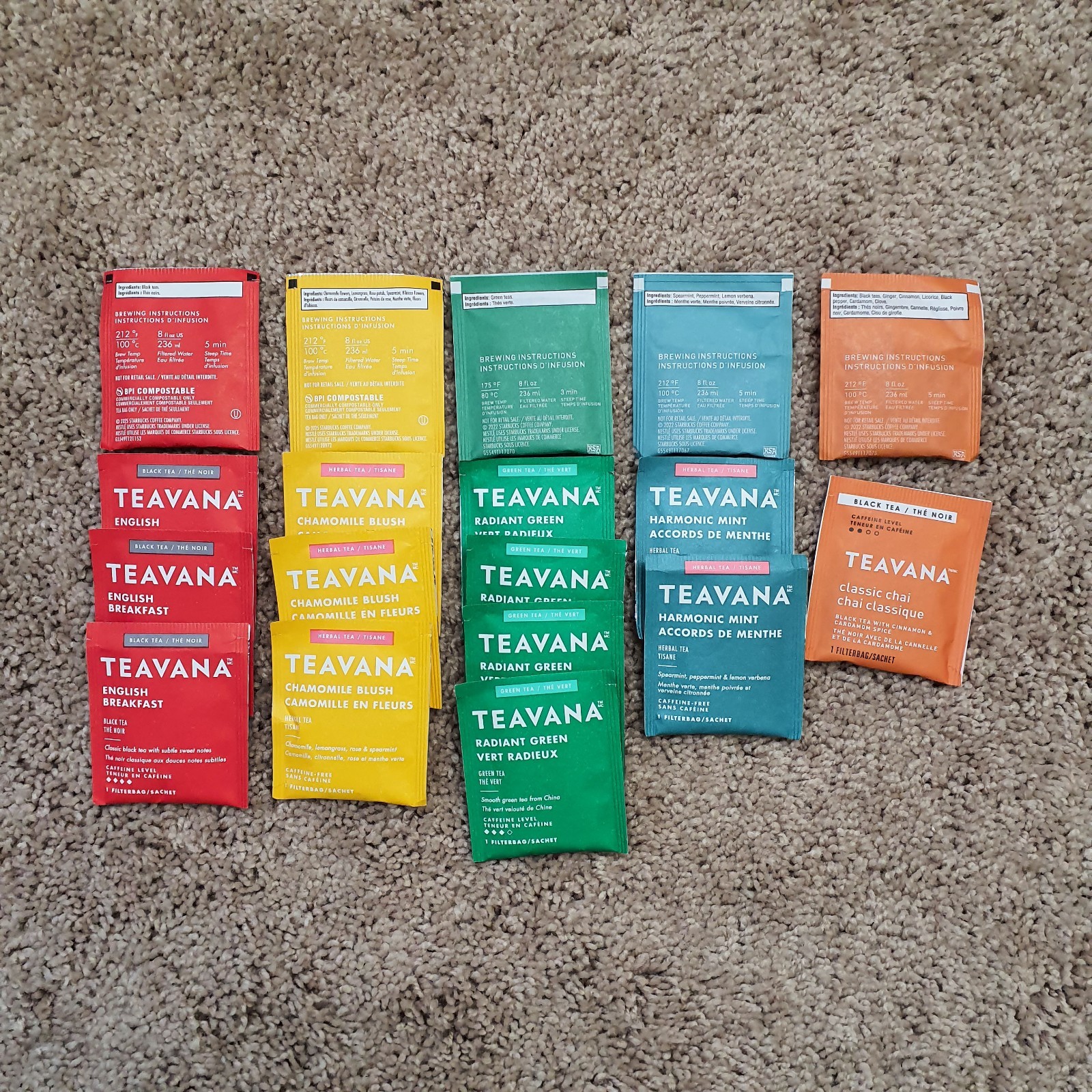 STARBUCKS TEAVANA Tea Bag Lot of 41 Sachets Mix of 5 Flavors for Tea Lovers