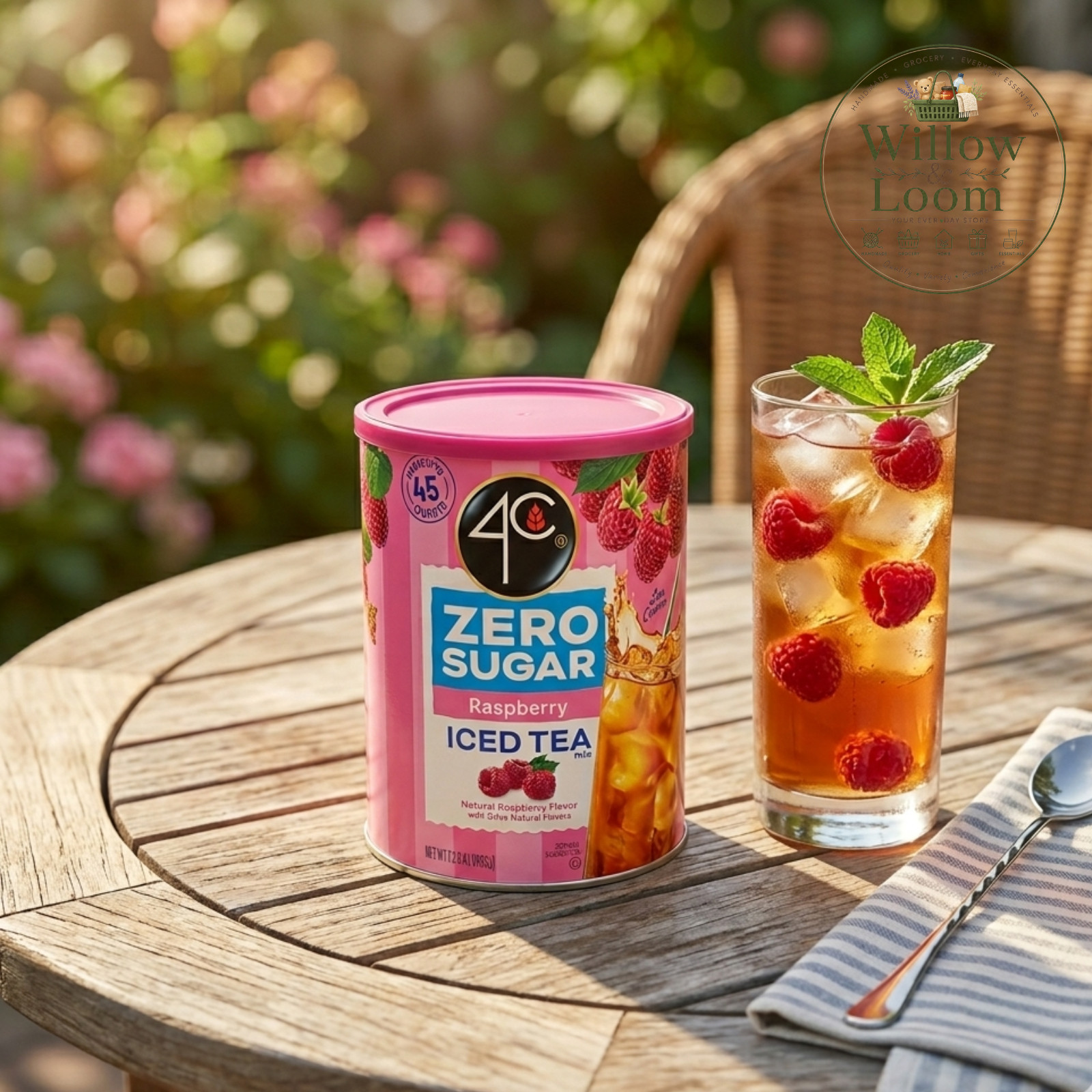 4C Zero Sugar Raspberry Iced Tea Mix 28.4oz Natural Raspberry Flovor 45 Quarts