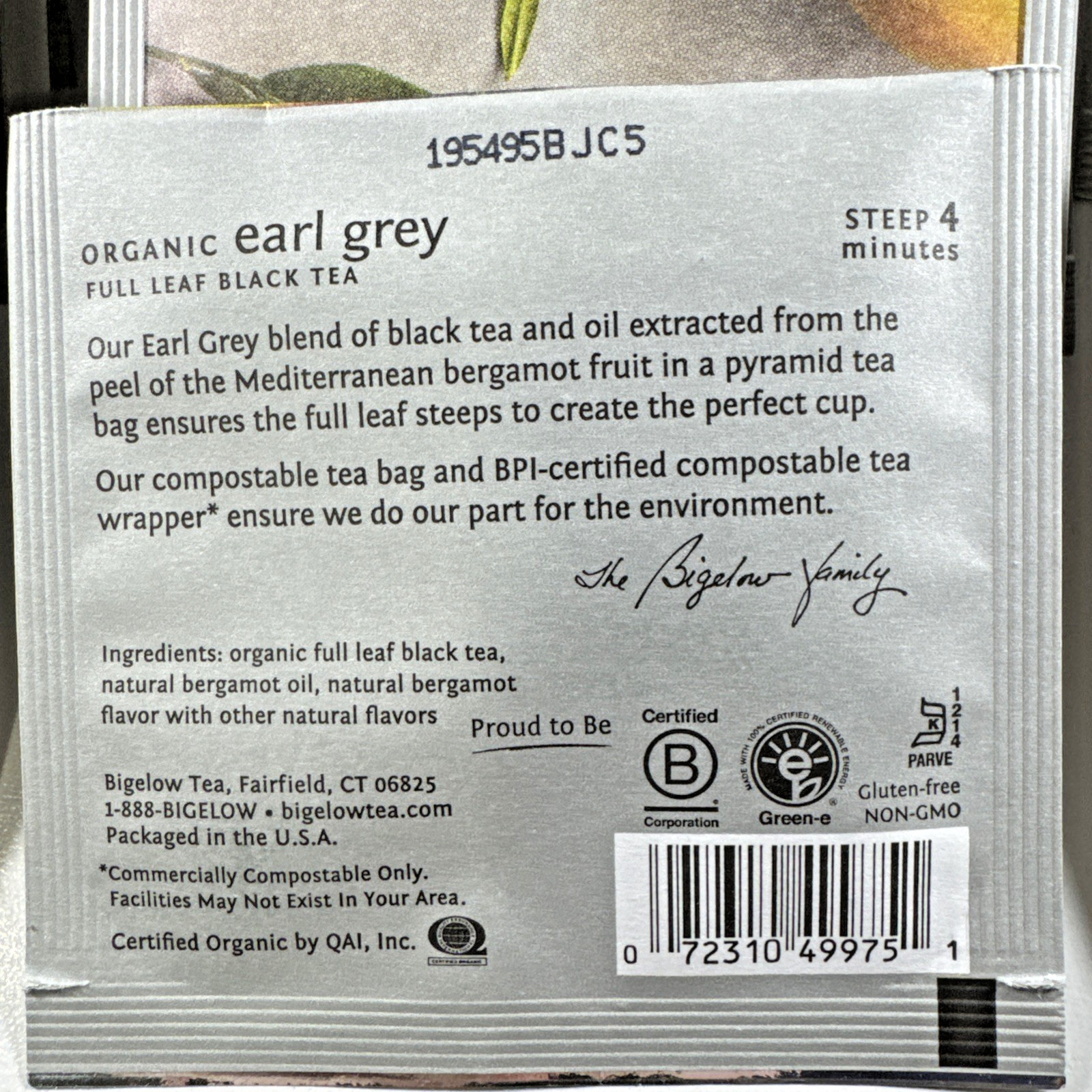 NEW 50 Individual SEALED Bags Steep By Bigelow Café Organic EARL GRAY