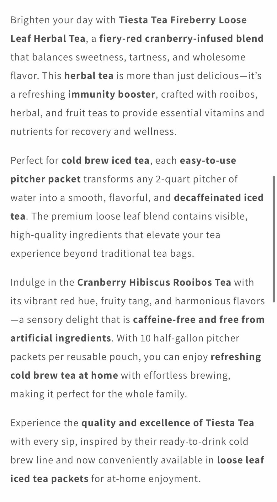 Tiesta Tea Fireberry Cranberry Hibiscus Rooibos Tea 10 Pack Caffeine-Free