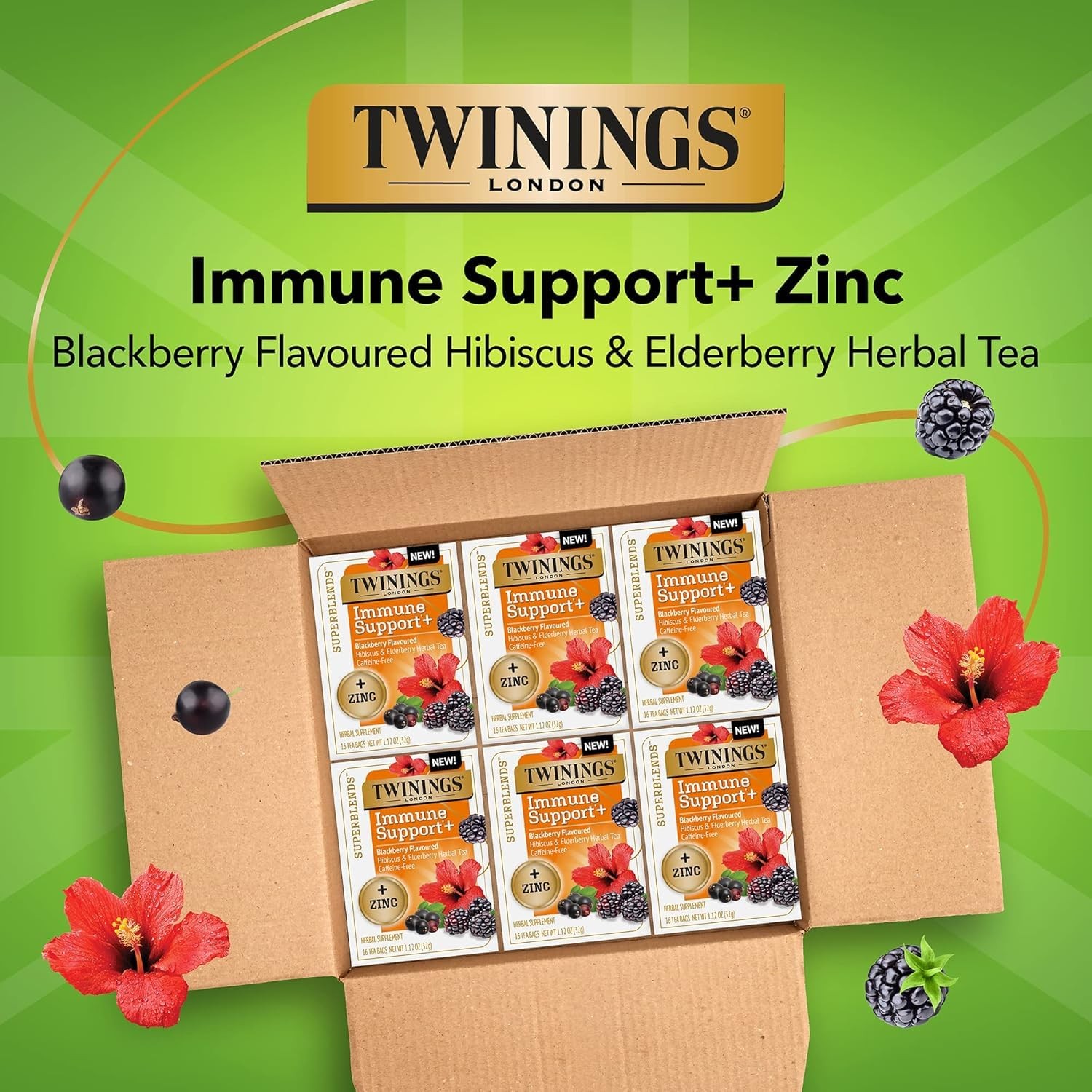 Twinings Herbal Tea 16 Count Pack of 6 Immune Support Blackberry Elderberry