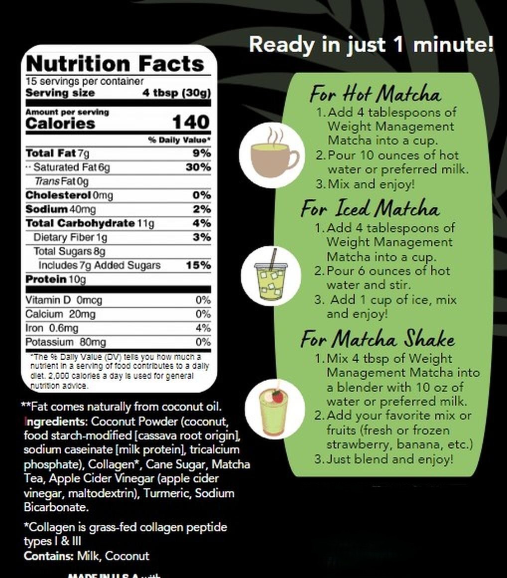 CAcafe Weight Management Matcha- With ACV, Turmeric, Collagen 16OZ