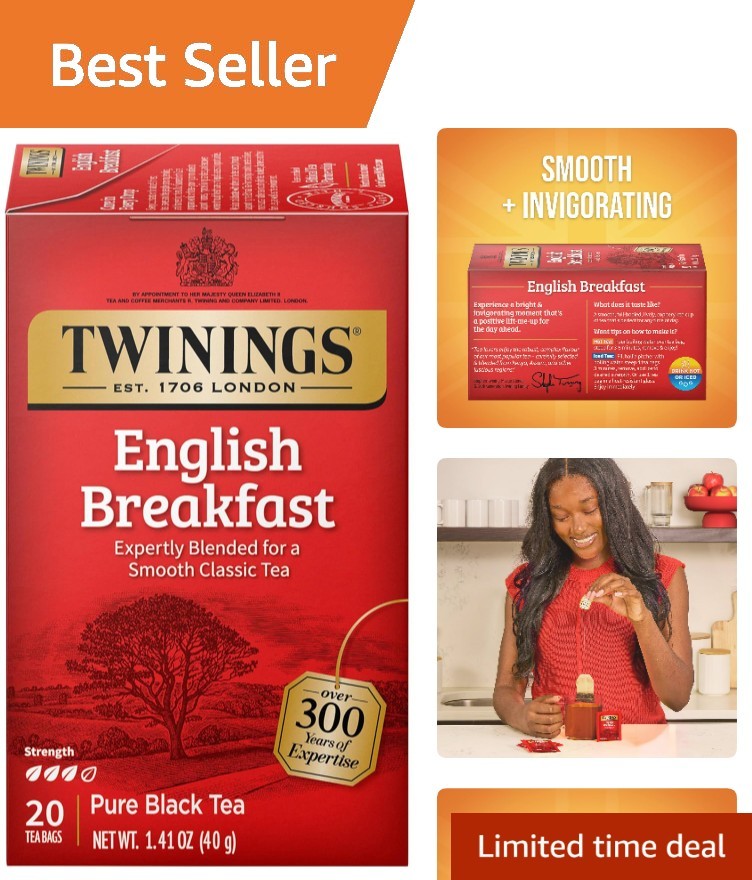 English Breakfast Black Tea Individually Wrapped Bags, 20 Count Pack of 1, Fl…