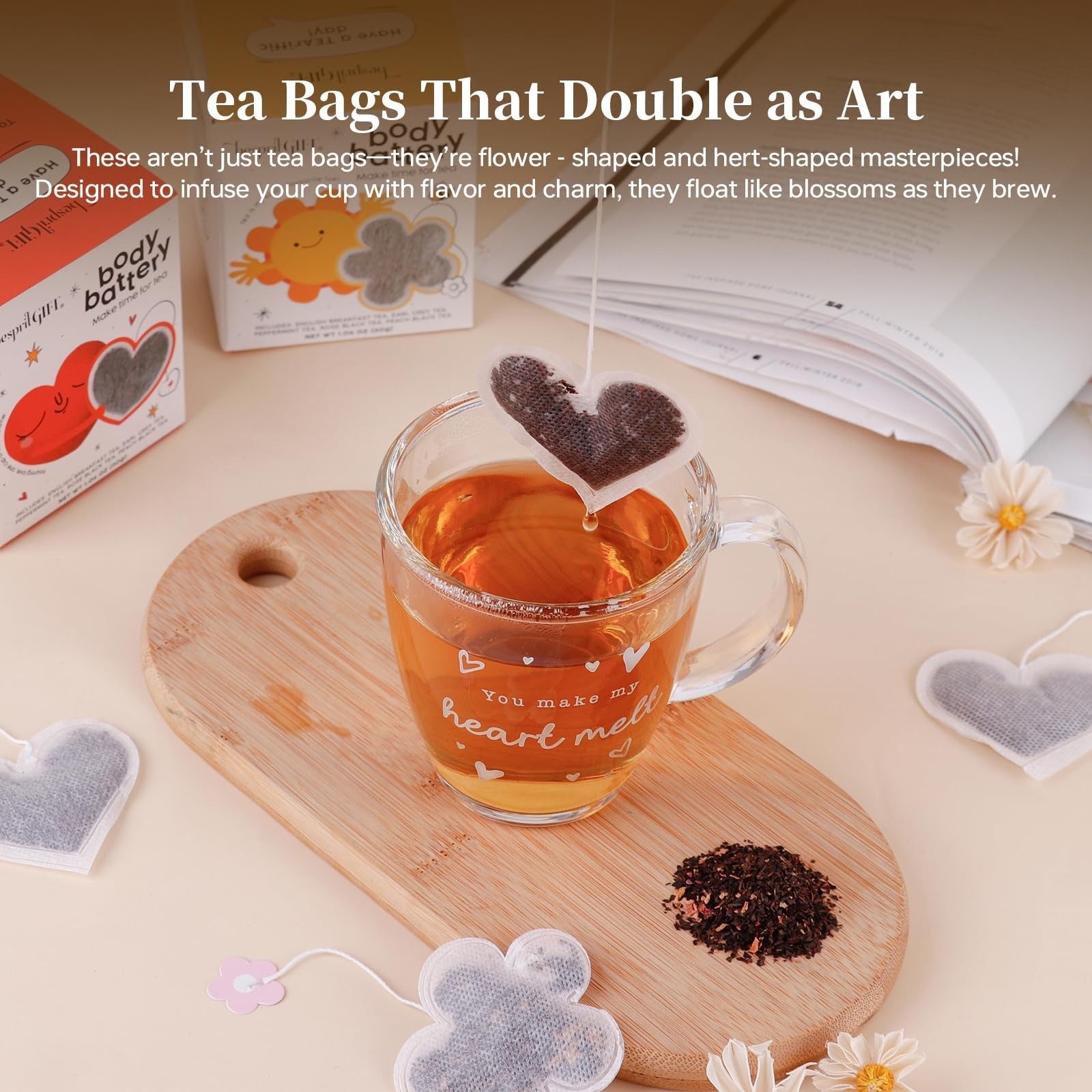 Heart Shaped Tea Bags Variety Pack – 20 Count, 5 Flavors, Cute Gift Idea